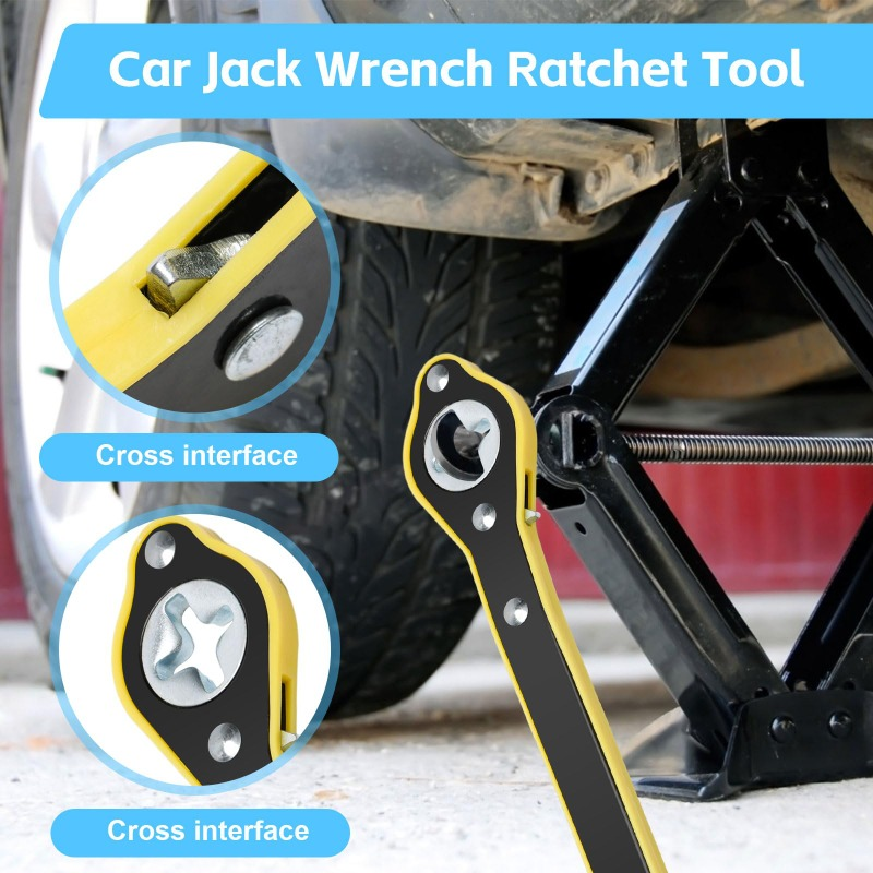 Heavy-Duty Scissor Jack Ratchet Wrench – 360° Rotating Tire Lift Tool with Cross Adapter Kit