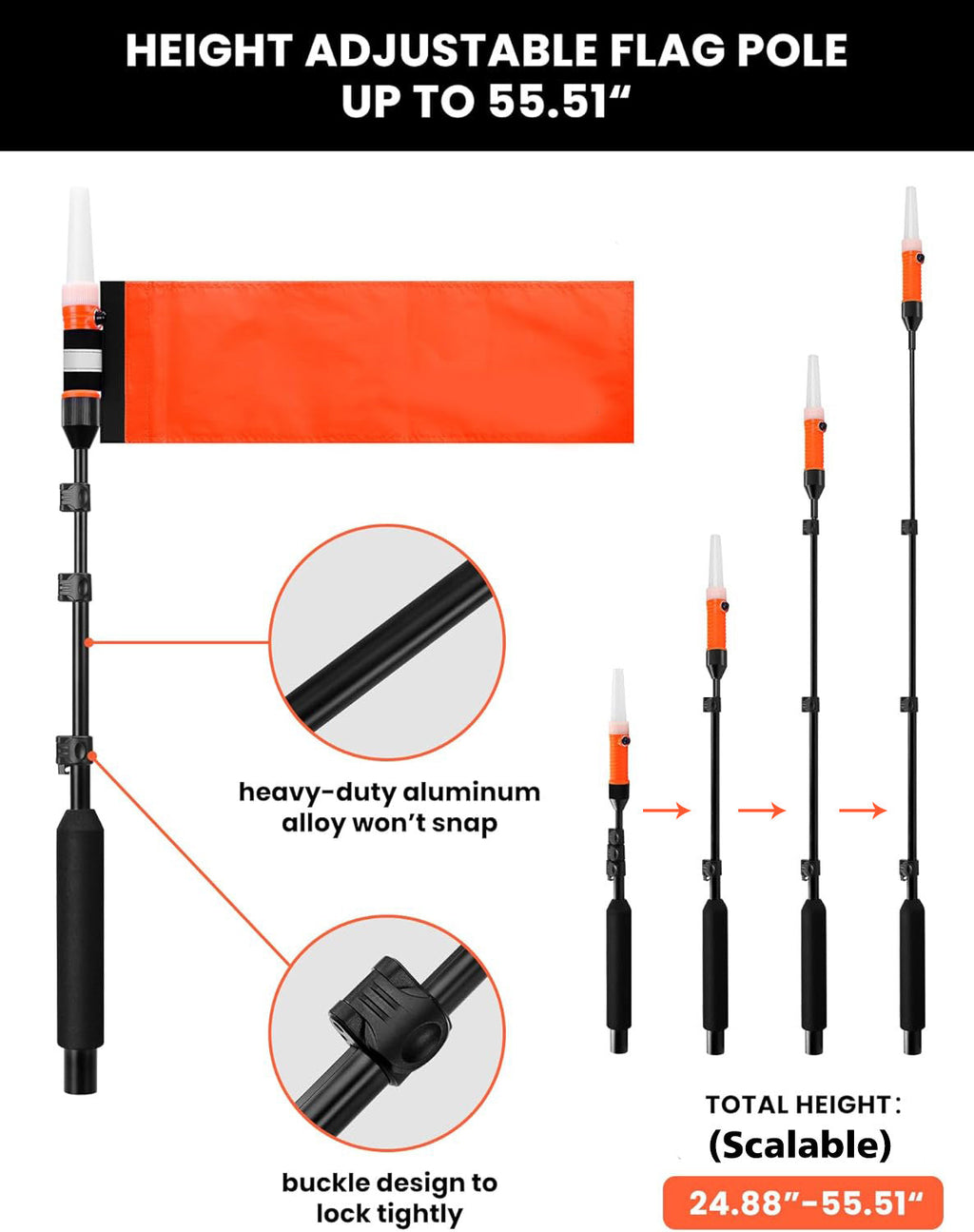 360 Degree LED MightyMount and Hardware Kayak Fishing Visibility Flag