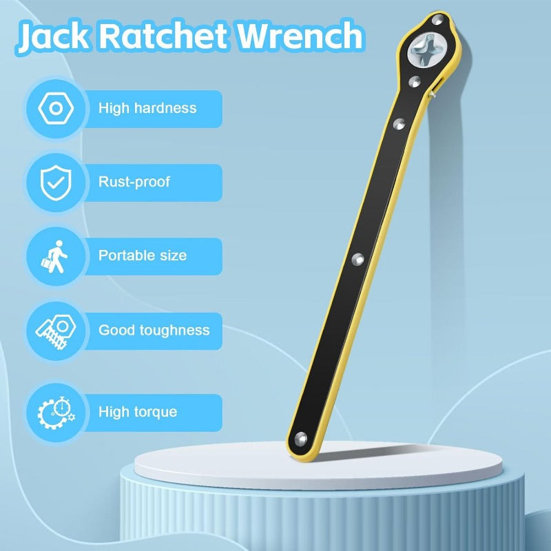 Heavy-Duty Scissor Jack Ratchet Wrench – 360° Rotating Tire Lift Tool with Cross Adapter Kit