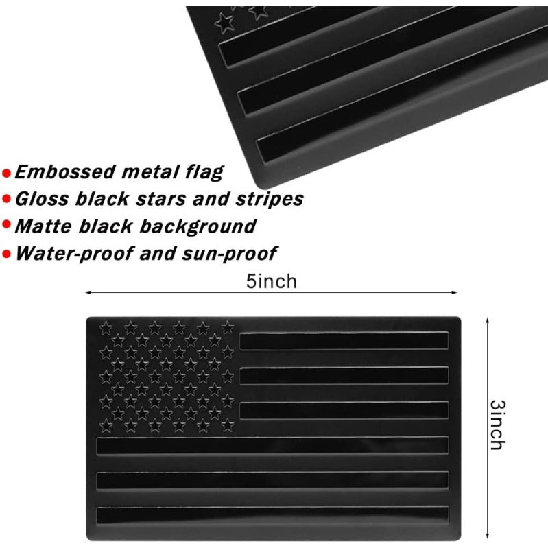 3D Blackout Aluminum American Flag Emblem Pair – Weatherproof Adhesive Badges