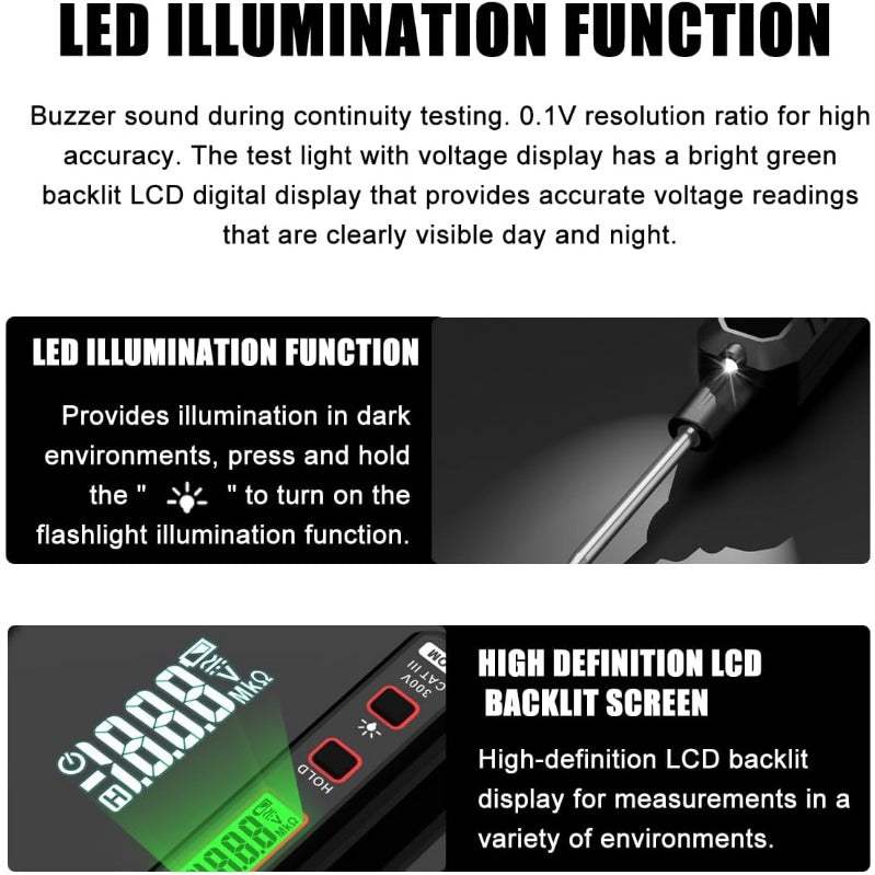 Smart LCD Circuit Tester – AC/DC 3–300V, Continuity & Resistance