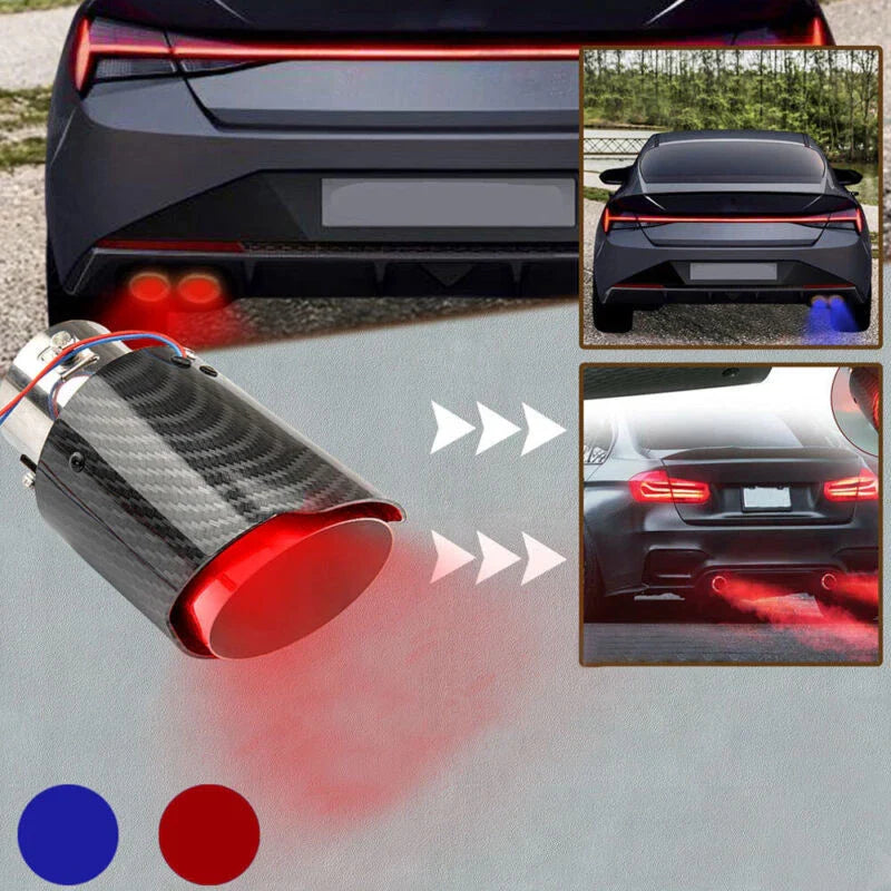 63-65mm Carbon Fibre Car Muffler Exhaust Tip Tail Pipe LED Light Accessories