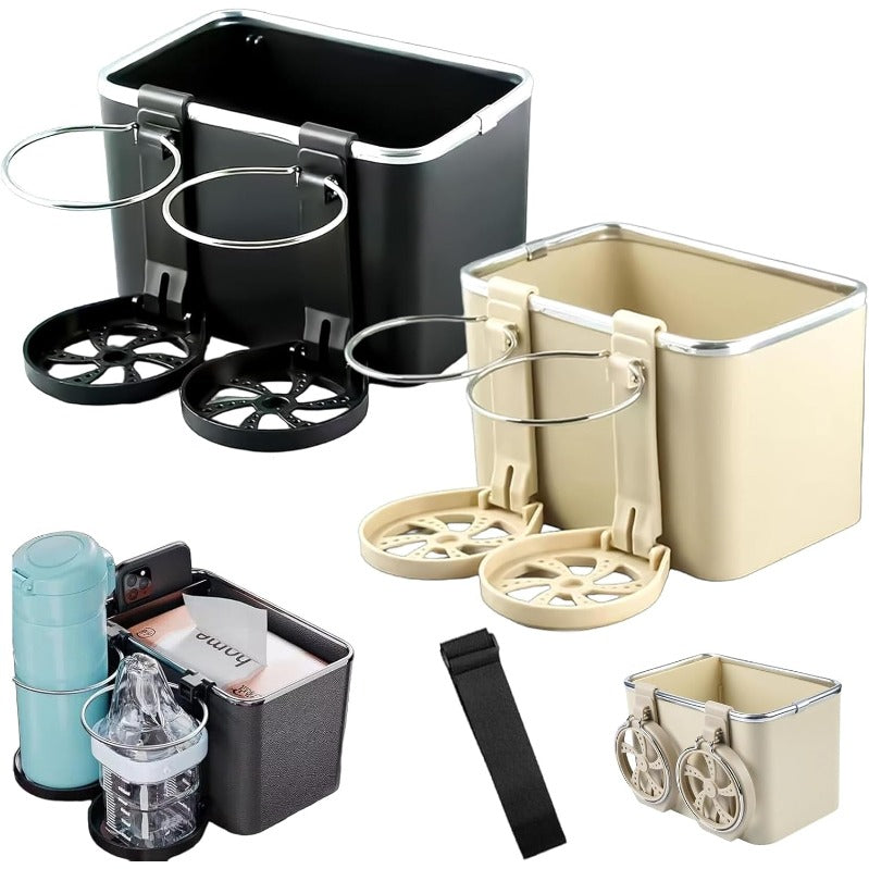 Armrest Organizer with Twin Fold-Flat Cup Holders