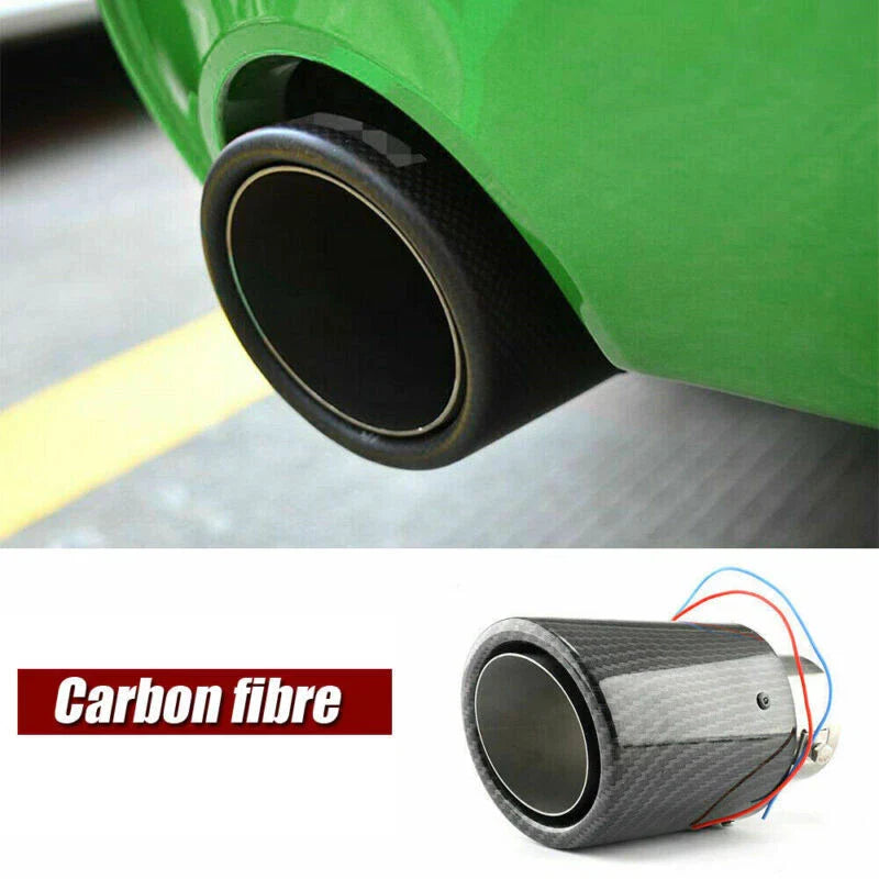 63-65mm Carbon Fibre Car Muffler Exhaust Tip Tail Pipe LED Light Accessories