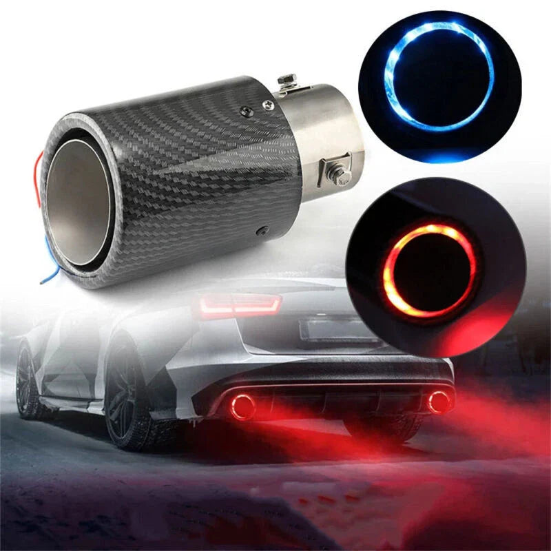 63-65mm Carbon Fibre Car Muffler Exhaust Tip Tail Pipe LED Light Accessories