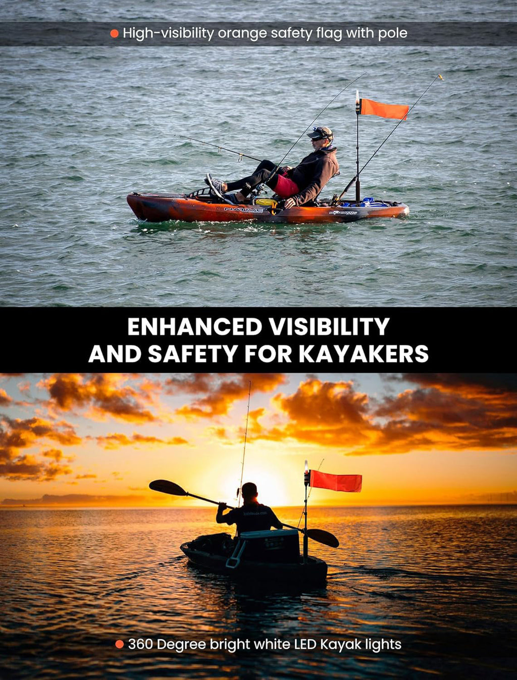 360 Degree LED MightyMount and Hardware Kayak Fishing Visibility Flag