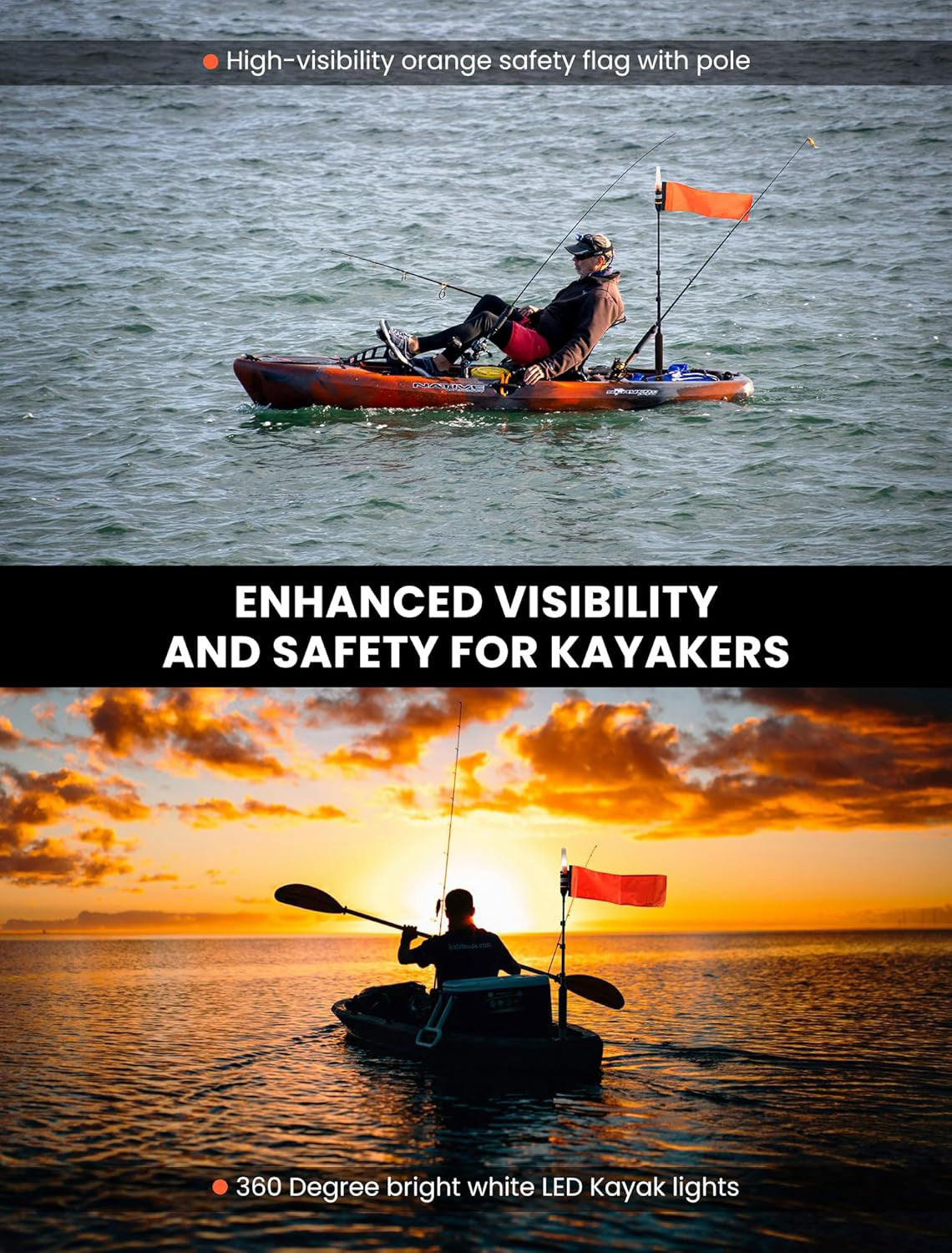 360 Degree LED MightyMount and Hardware Kayak Fishing Visibility Flag