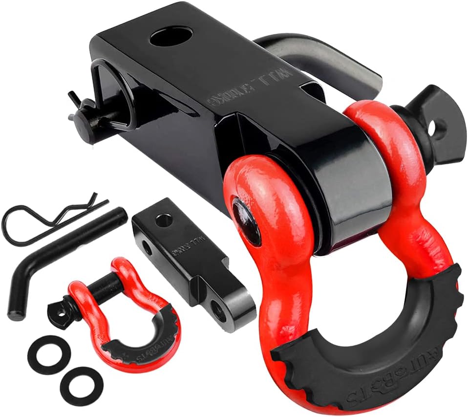 Tow Hitch Receiver 2, 45,000 Lbs Break Strength Heavy Duty Receiver with 5/8 Screw Pin, 3/4 Shackle, Towing Accessories for Vehicle Recovery Off-Road