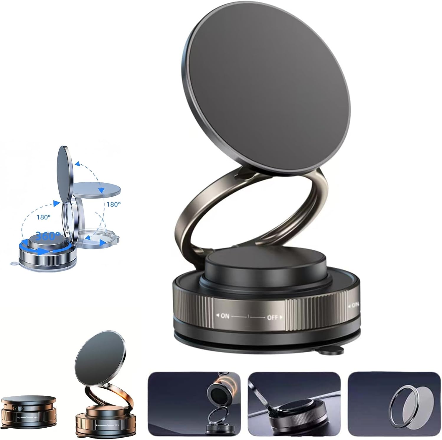 360° Magnetic Suction Phone Mount – Foldable Dual-Axis Stand for Car, Desk & Travel