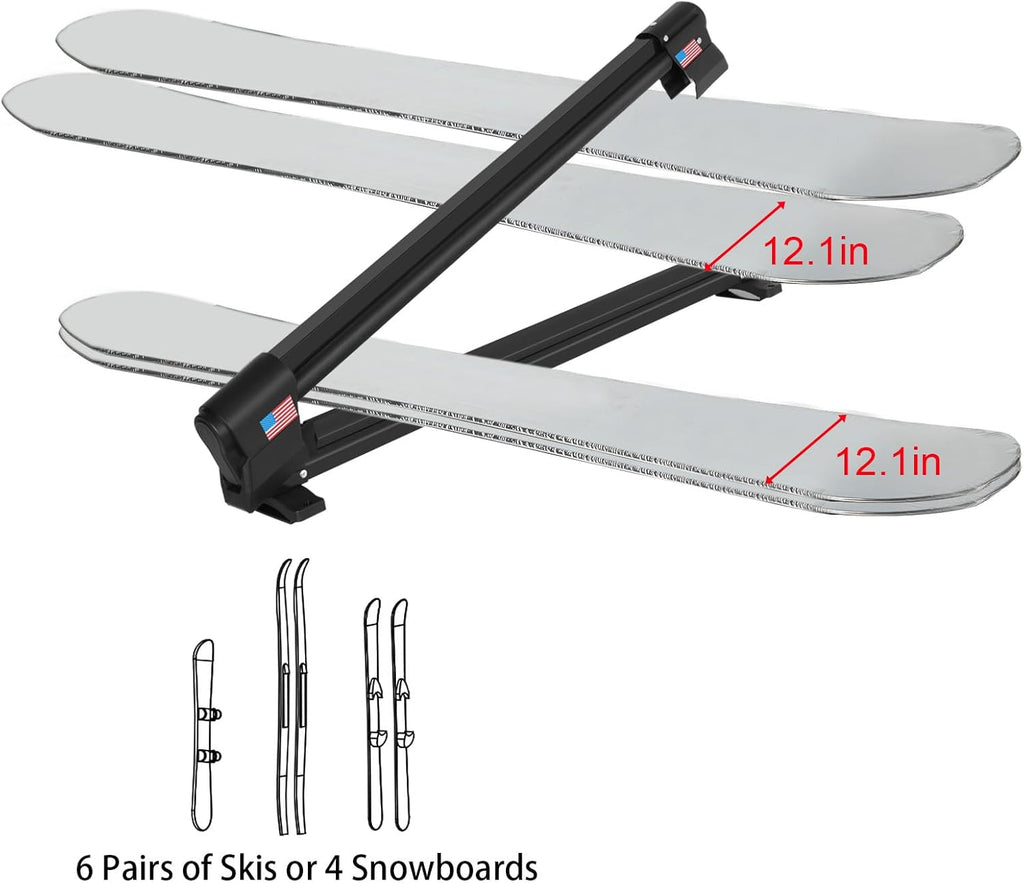Aluminum Ski Rack for Roof Rack fit 6 Pairs of Skis or 4 Snowboards