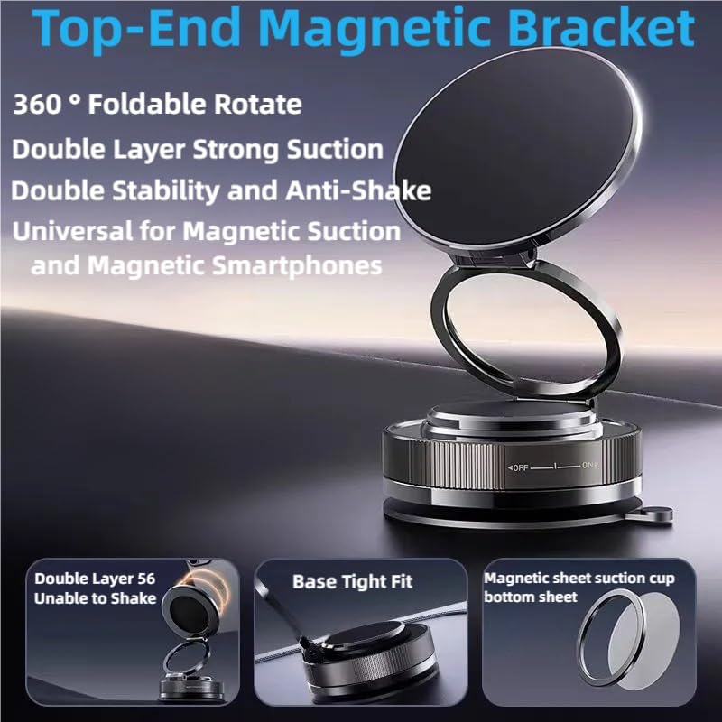 360° Magnetic Suction Phone Mount – Foldable Dual-Axis Stand for Car, Desk & Travel