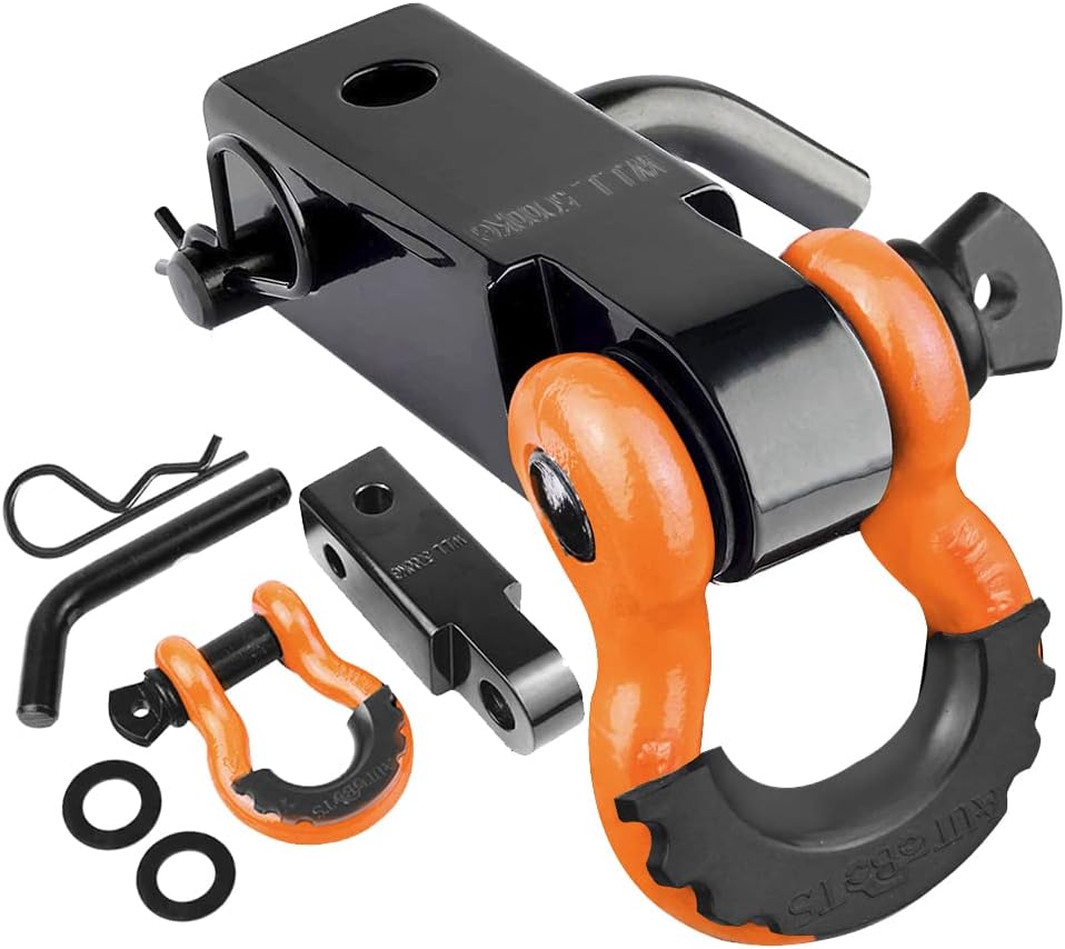 Tow Hitch Receiver 2, 45,000 Lbs Break Strength Heavy Duty Receiver with 5/8 Screw Pin, 3/4 Shackle, Towing Accessories for Vehicle Recovery Off-Road