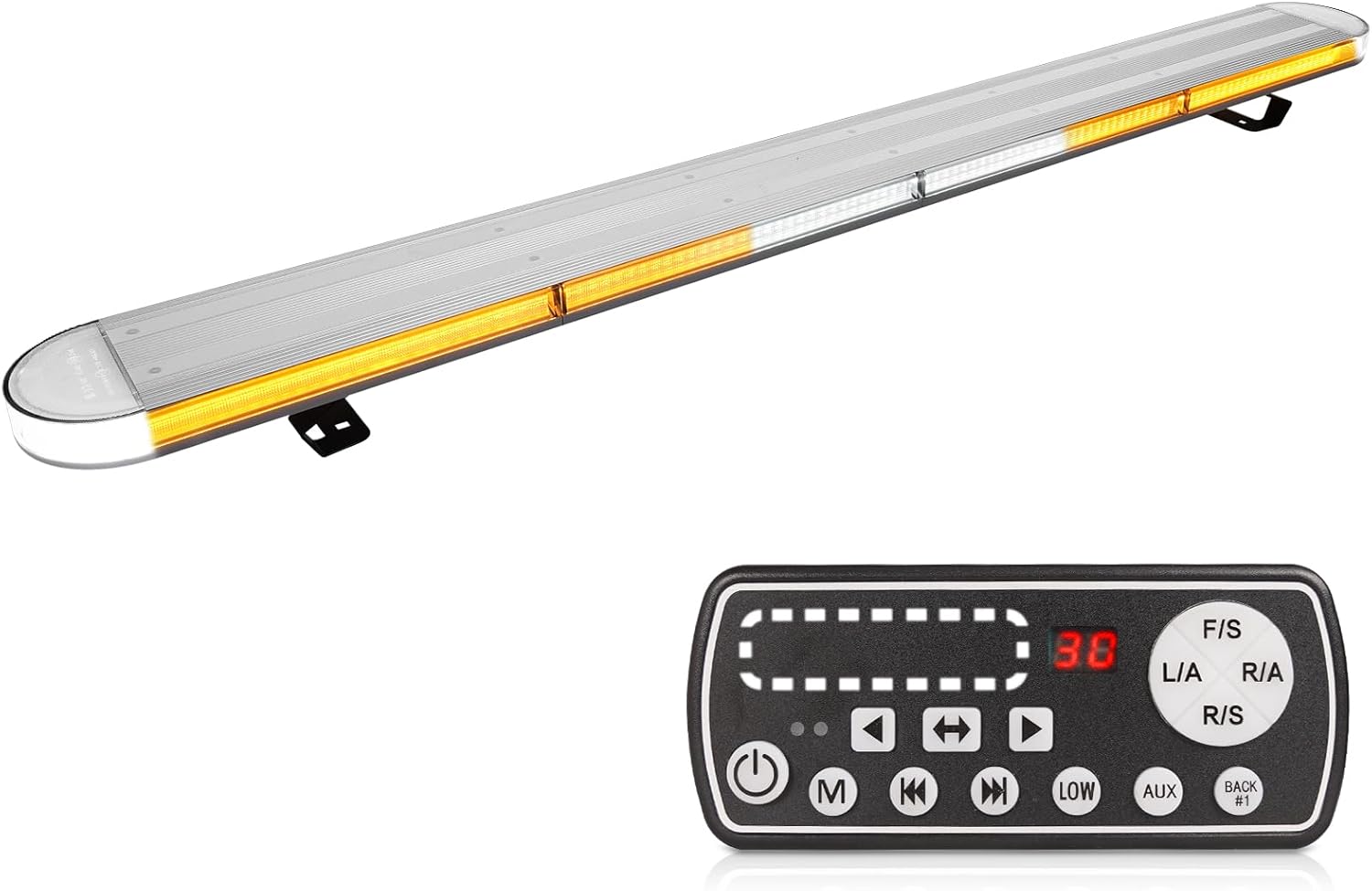 48" High-intensity LED Roof Mount Emergency Strobe Light Bar – 29 Flash Modes, Amber, for Tow Trucks & Construction Vehicles with Control Panel & Alley Lights
