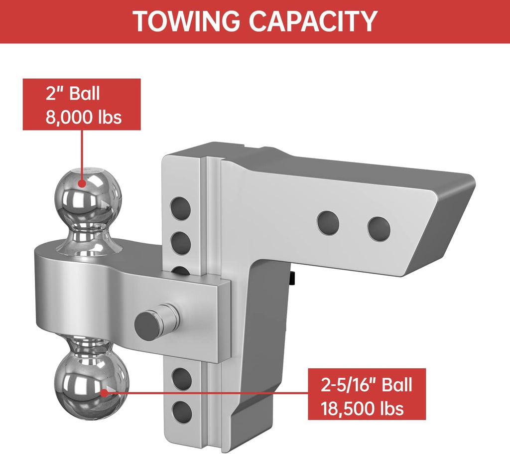 Adjustable Trailer Hitch, Fits 2.5 Inch Receiver, 6 Inch Drop Hitch, 18,500 LBS GTW, Aluminum Forged Shank, 2 Inch & 2-5/16 Inch Balls, Towing Hitch for Heavy Duty Truck with Double Lock Pins