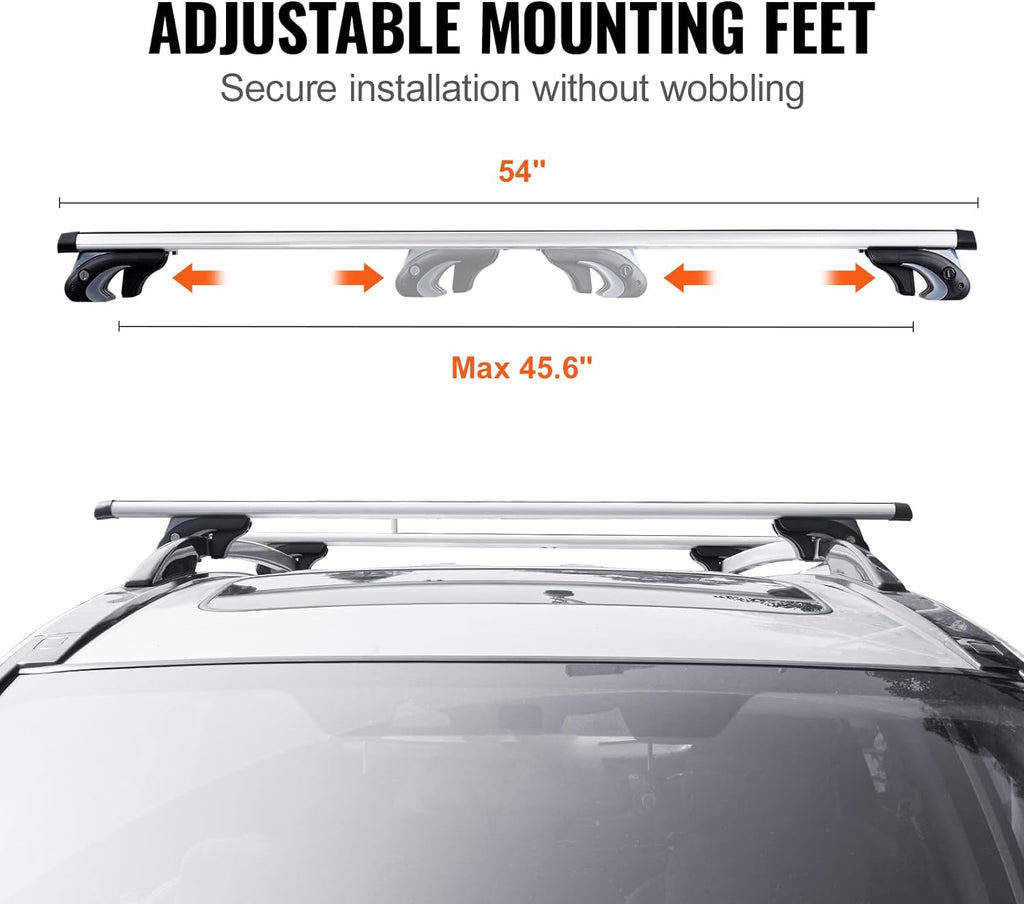 54" Universal Roof Rack Cross Bars, Adjustable Aluminum Cargo Carrier Rooftop Luggage Crossbars for Car Vehicles SUVs with Existing Raised Side Rails with a Gap , White-Aluminum
