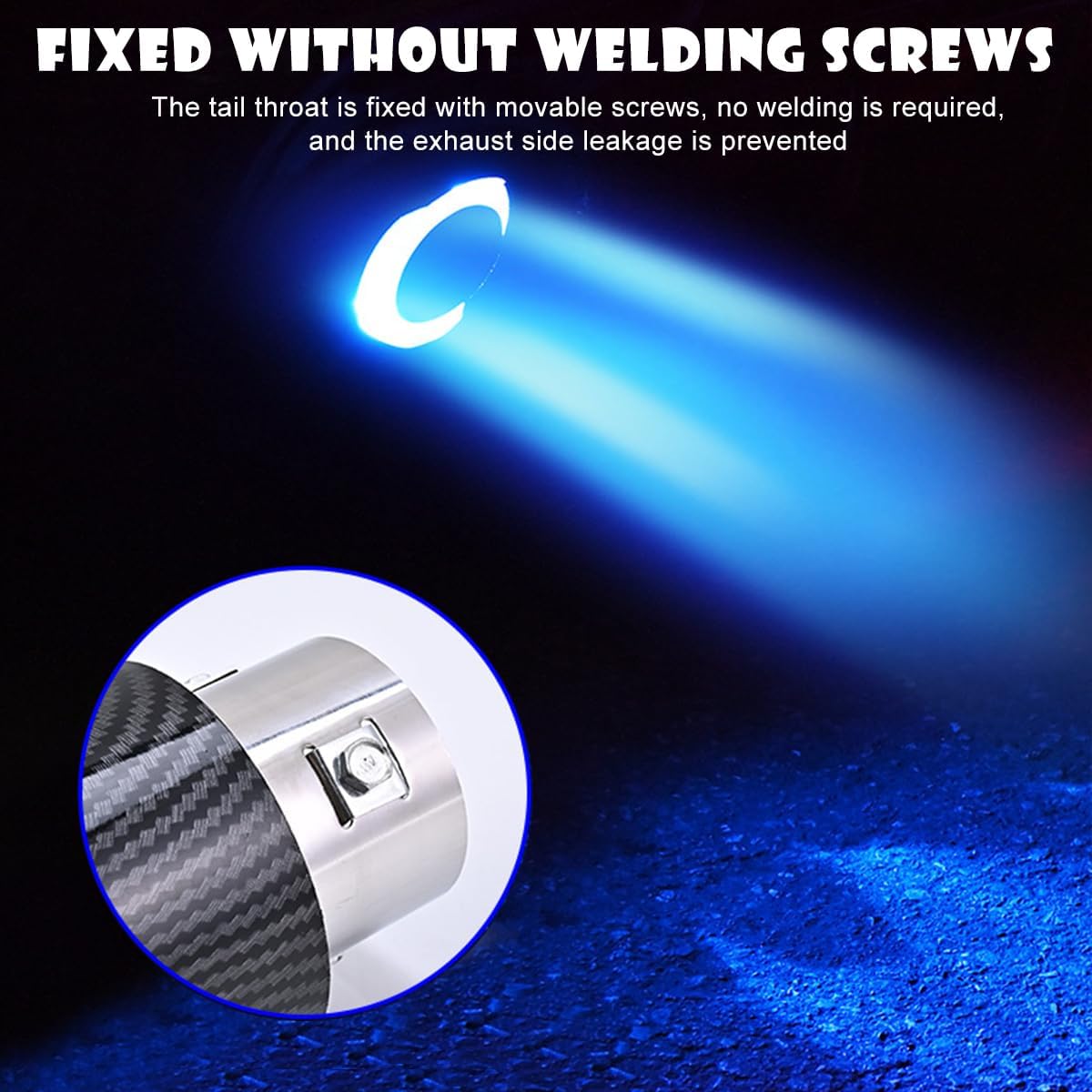 2.5 inch Inlet Carbon Fiber Exhaust Tip with Blue LED Light