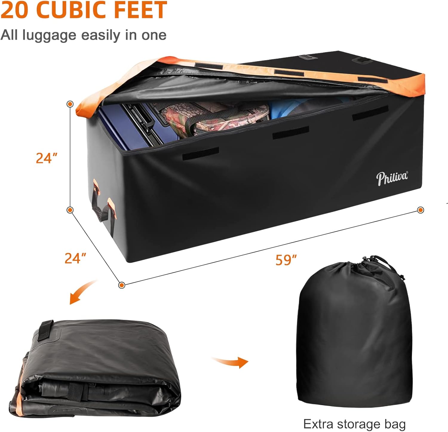 Waterproof Hitch Cargo Carrier Bag with Safety Straps 20 Cu Ft