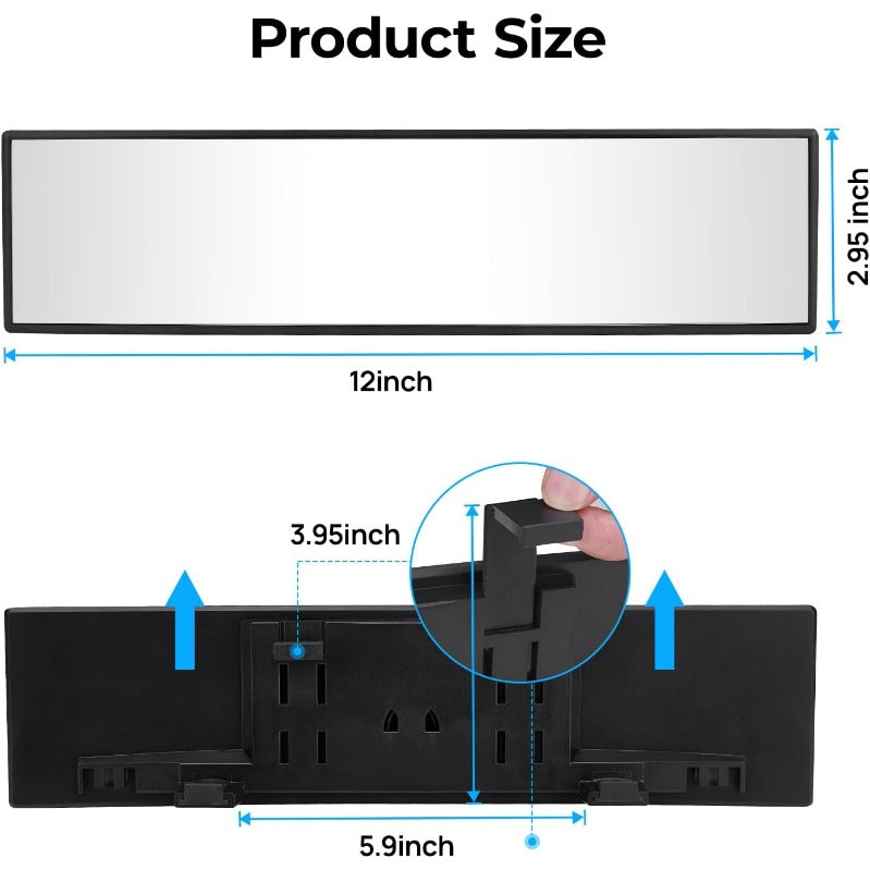 12-Inch Clip-On Panoramic Rear-View Mirror