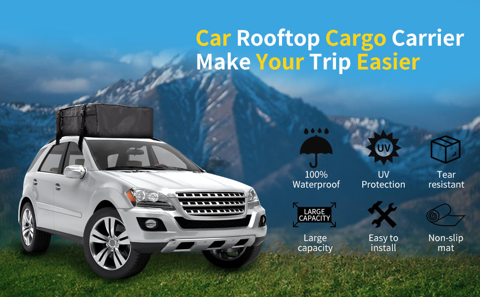 Rooftop Car Cargo Carrier Bag 15 Cubic Feet, Waterproof Car Rooftop Bag with Anti-Slip Mat and 6 Door Hooks, Suitable for All Vehicle with/Without Rack
