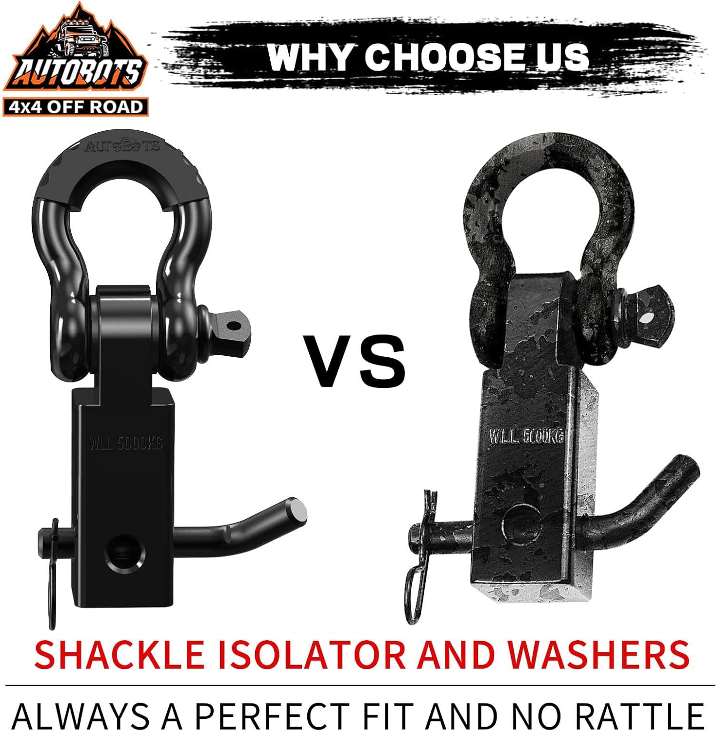 Tow Hitch Receiver 2, 45,000 Lbs Break Strength Heavy Duty Receiver with 5/8 Screw Pin, 3/4 Shackle, Towing Accessories for Vehicle Recovery Off-Road