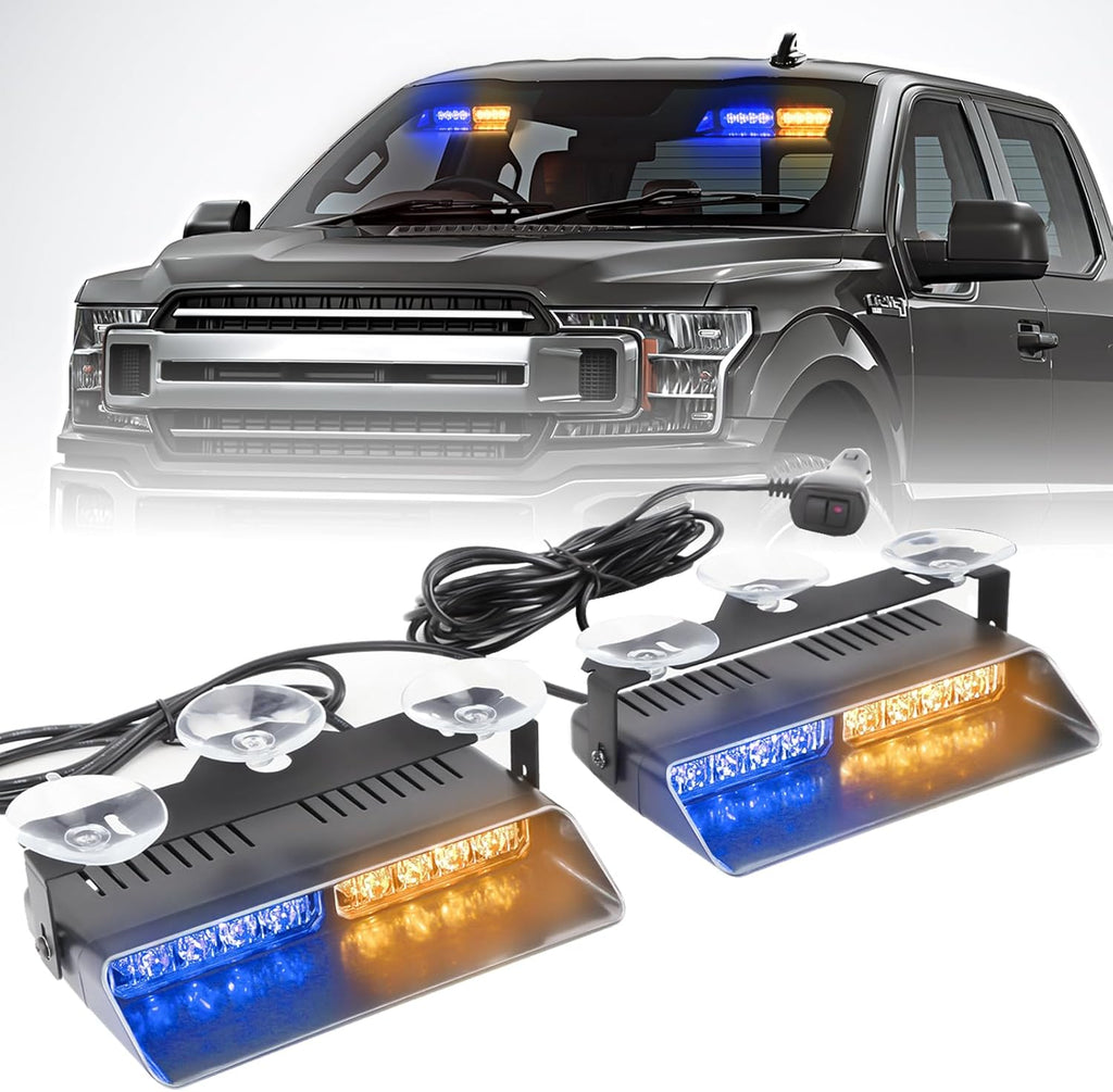 2x7.5" 16 LED Emergency Strobe Light Bar, 26 Flash Modes, Front/Rear Windshield Safety Warning Light for Police Firefighter Construction Vehicles Trucks