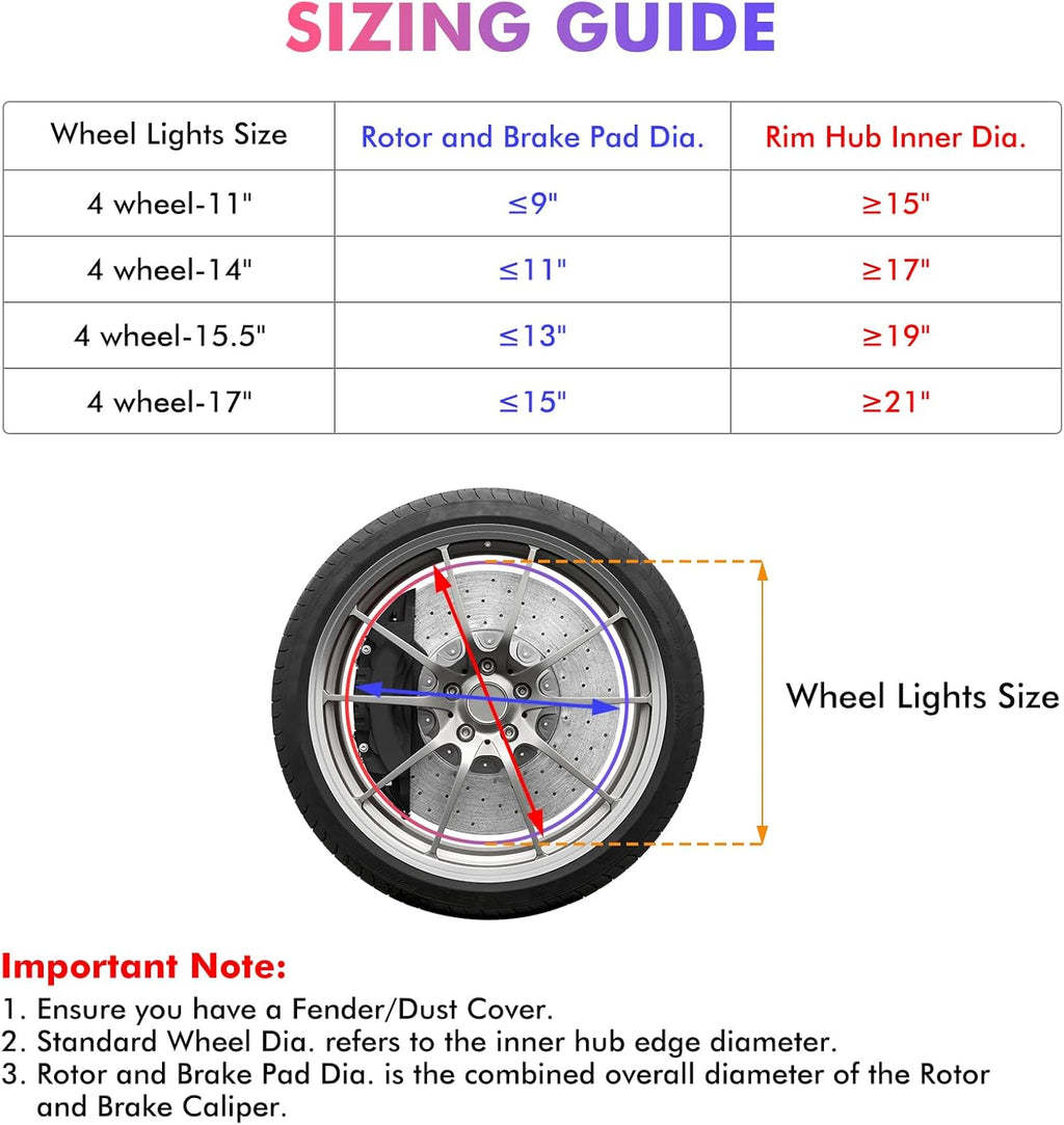 17" Double Row Wheel Lights with App & Remote Control Compatible with Various Trucks SUV Car（4PCS）