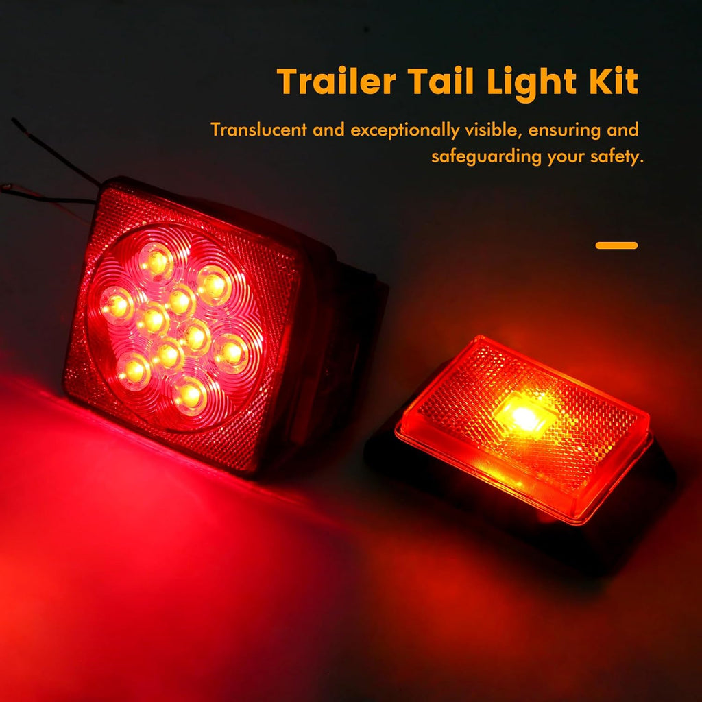 Trailer Light Kit - 12V All-LED, Left and Right Waterproof Submersible for Trailers, Boat Trailers, Trucks, Marine Campers, RVs, and Snowmobiles - Red