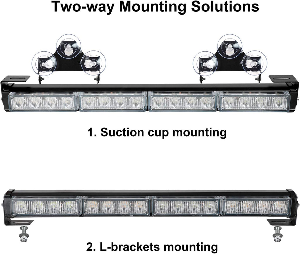 32 LED Emergency Flashing Traffic Advisor Light Bar – 26 Flash Patterns, 2x16.8" Interior Safety Strobe Warning Light