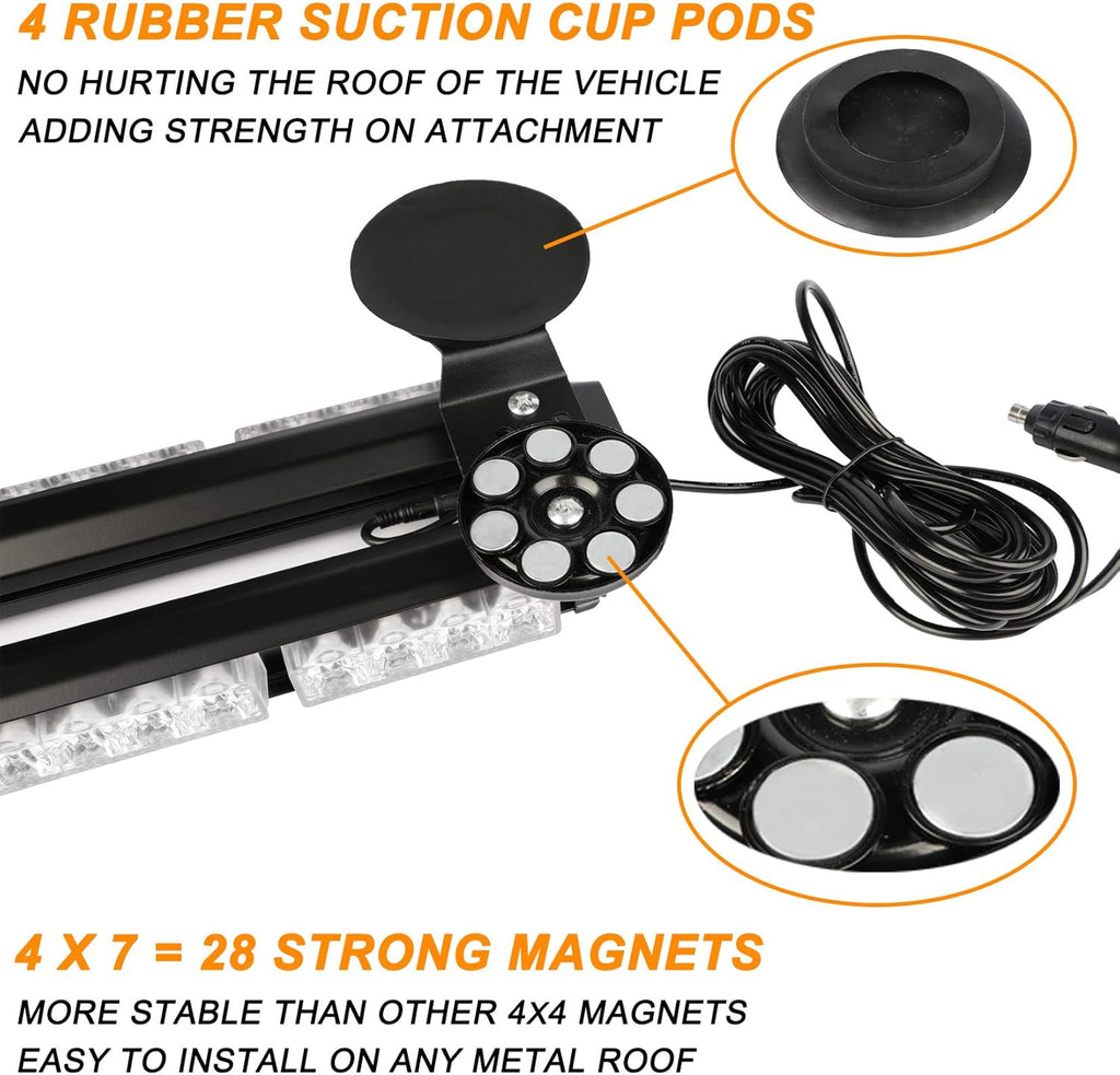 29.5" 54 LED Strobe Light Bar Double Side Flashing High Intensity Emergency Warning Flash Strobe Light with Magnetic Base for Safety Construction Vehicles Tow Trucks Pickup