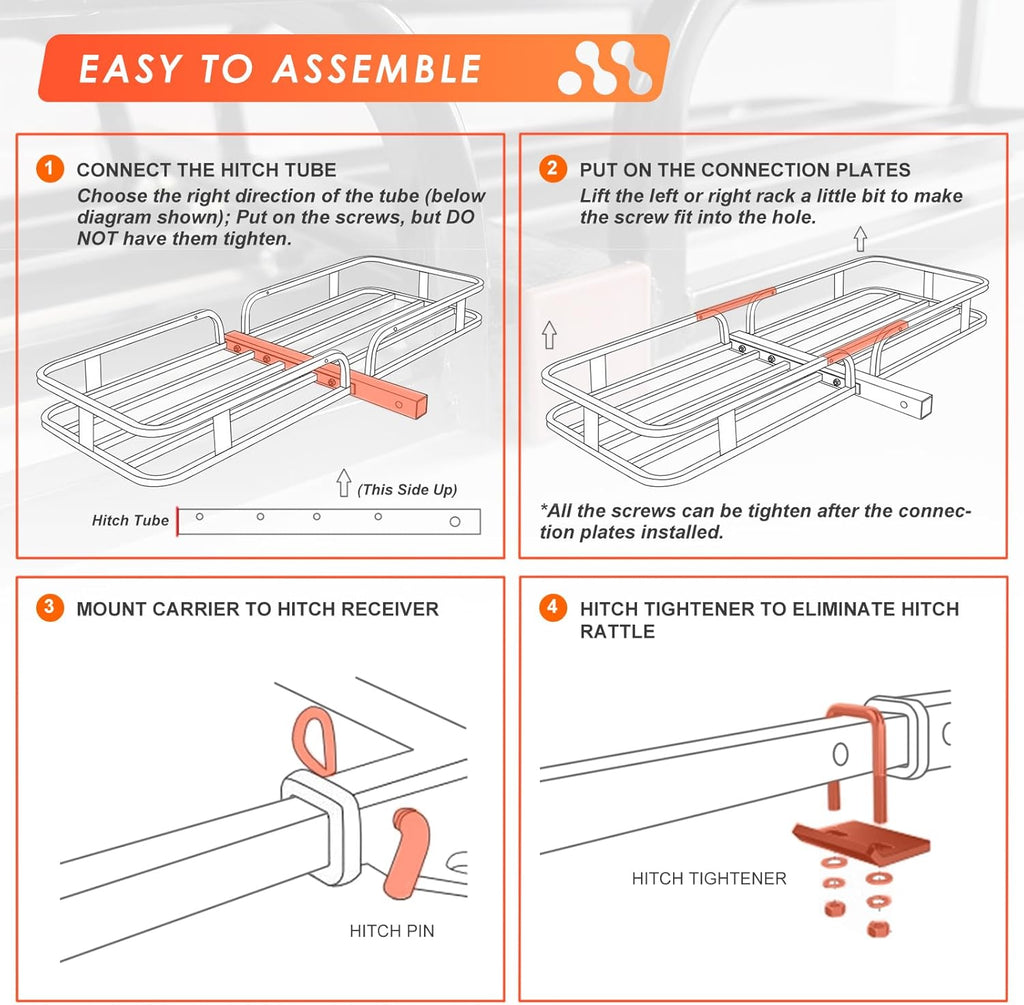 Hitch Mount Cargo Carrier Basket +Waterproof Cargo Bag 15 Cubic Feet,Hauling Weight Capacity of 500 Lbs fit on 2 Inch Receiver with Hitch Stabilizer,Net and Straps