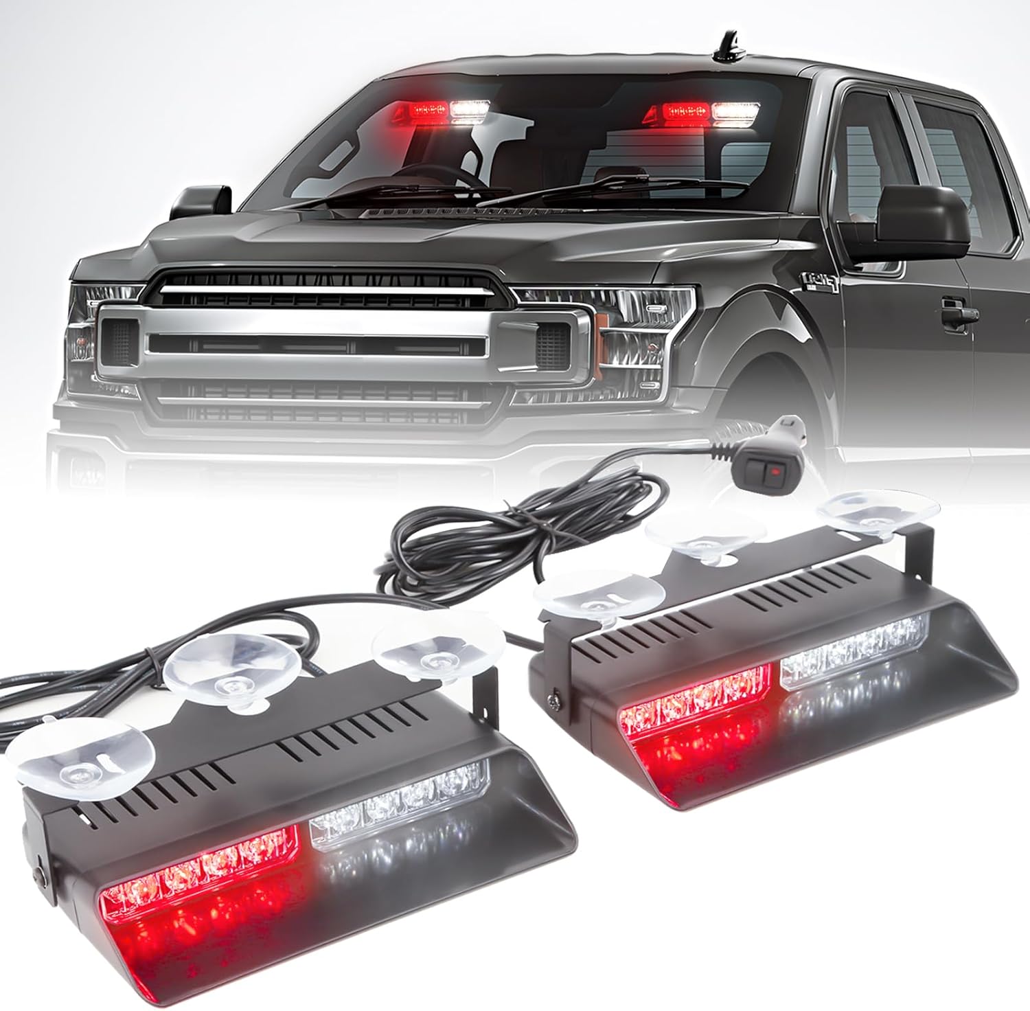 2x7.5" 16 LED Emergency Strobe Light Bar, 26 Flash Modes, Front/Rear Windshield Safety Warning Light for Police Firefighter Construction Vehicles Trucks