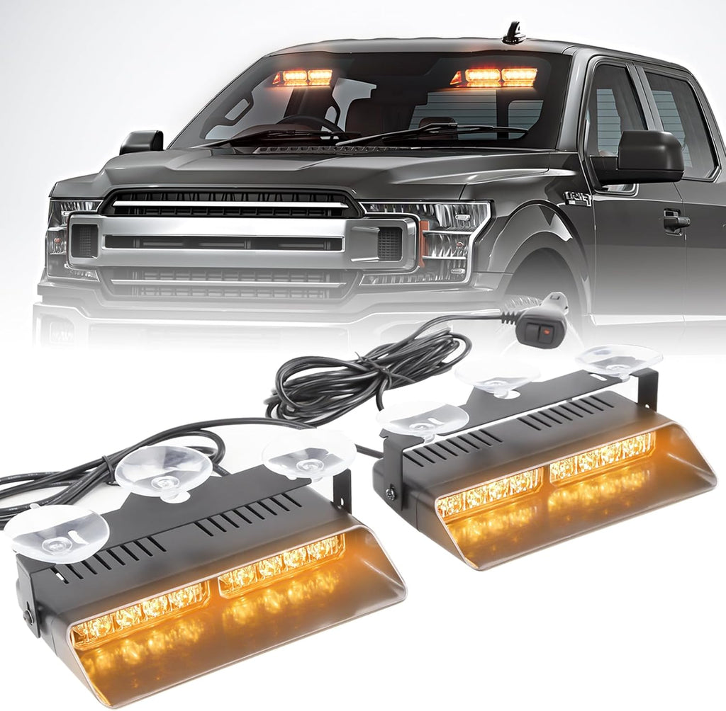 2x7.5" 16 LED Emergency Strobe Light Bar, 26 Flash Modes, Front/Rear Windshield Safety Warning Light for Police Firefighter Construction Vehicles Trucks