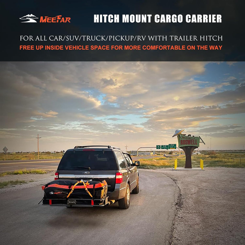Hitch Mount Cargo Carrier Basket +Waterproof Cargo Bag 15 Cubic Feet,Hauling Weight Capacity of 500 Lbs fit on 2 Inch Receiver with Hitch Stabilizer,Net and Straps