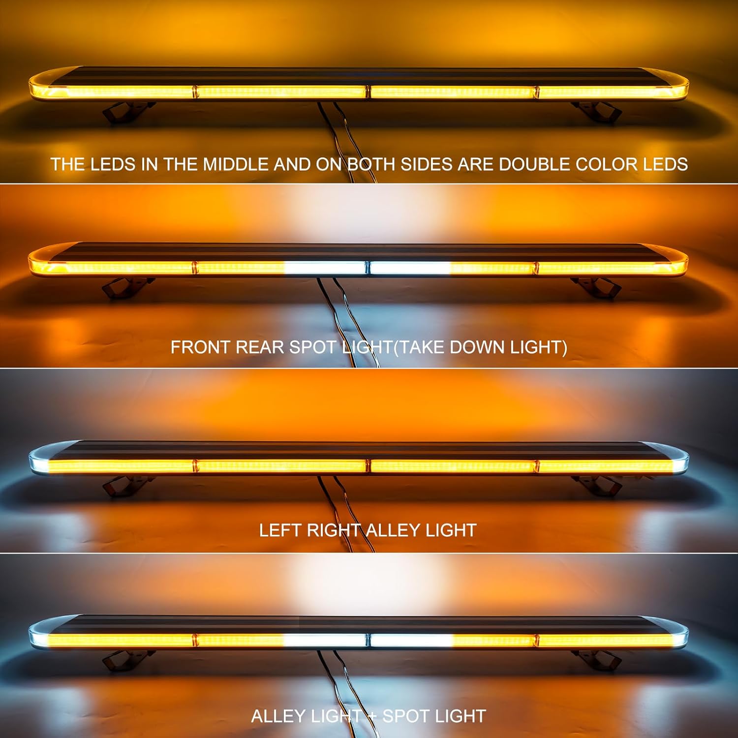 48" High-intensity LED Roof Mount Emergency Strobe Light Bar – 29 Flash Modes, Amber, for Tow Trucks & Construction Vehicles with Control Panel & Alley Lights