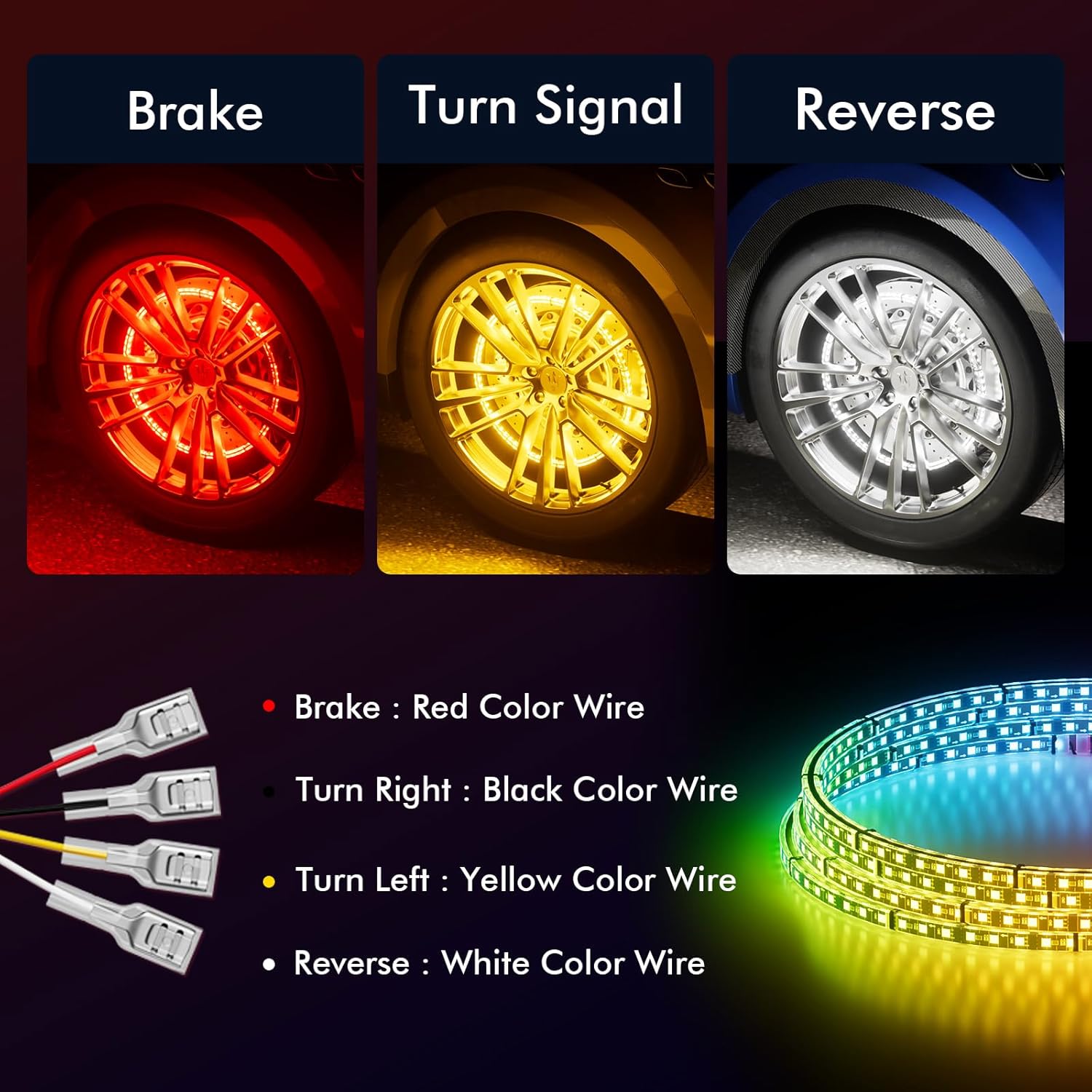 17" Double Row Wheel Lights with App & Remote Control Compatible with Various Trucks SUV Car（4PCS）