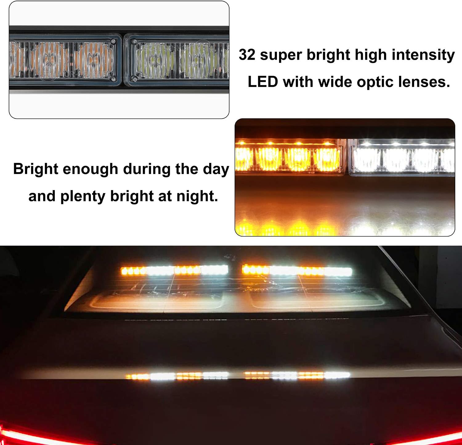 32 LED Emergency Flashing Traffic Advisor Light Bar – 26 Flash Patterns, 2x16.8" Interior Safety Strobe Warning Light
