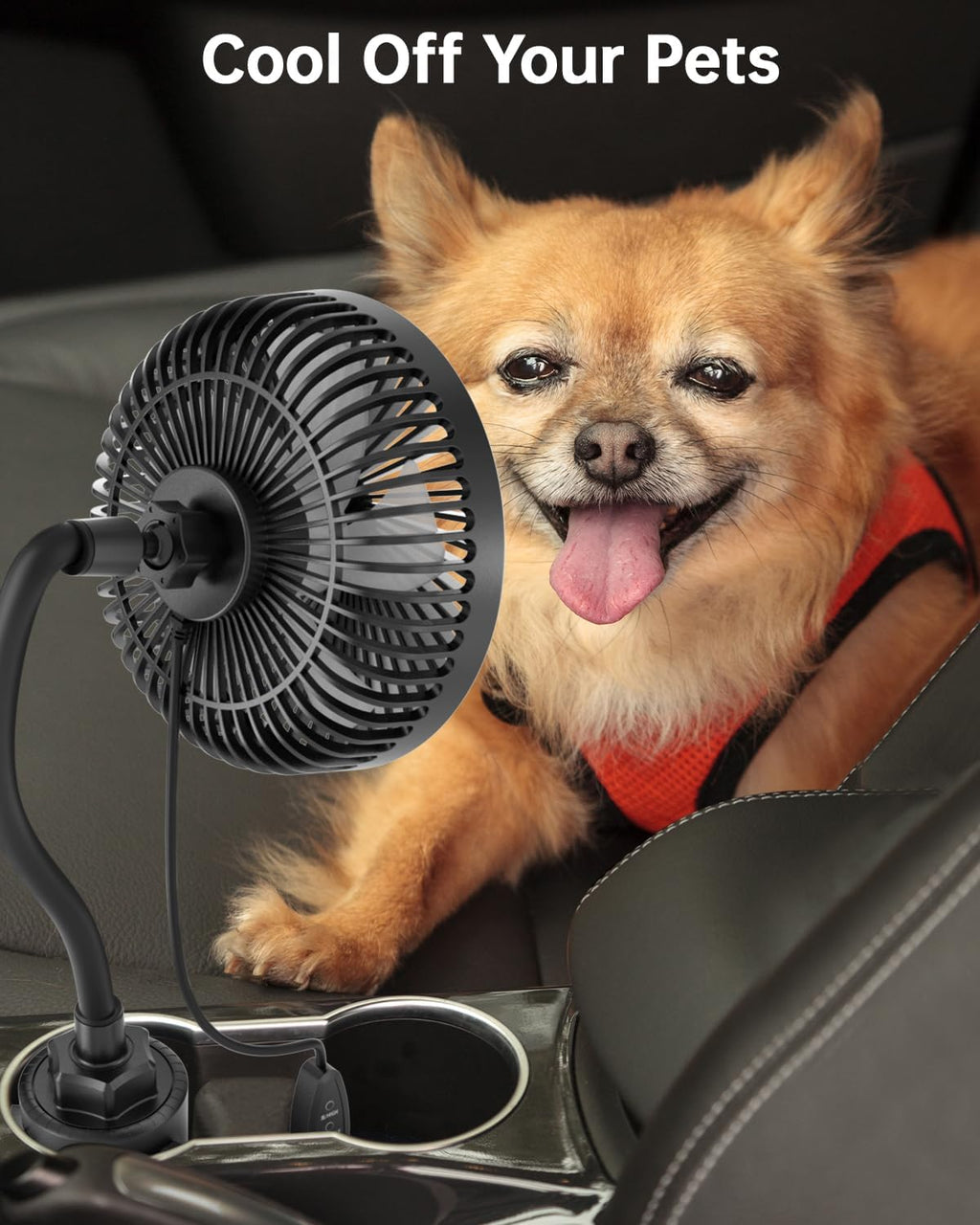 3-Speed 12V Portable Vehicle Cooling Fan for Front Seat for Dog/SUV/RV/Truck/Van