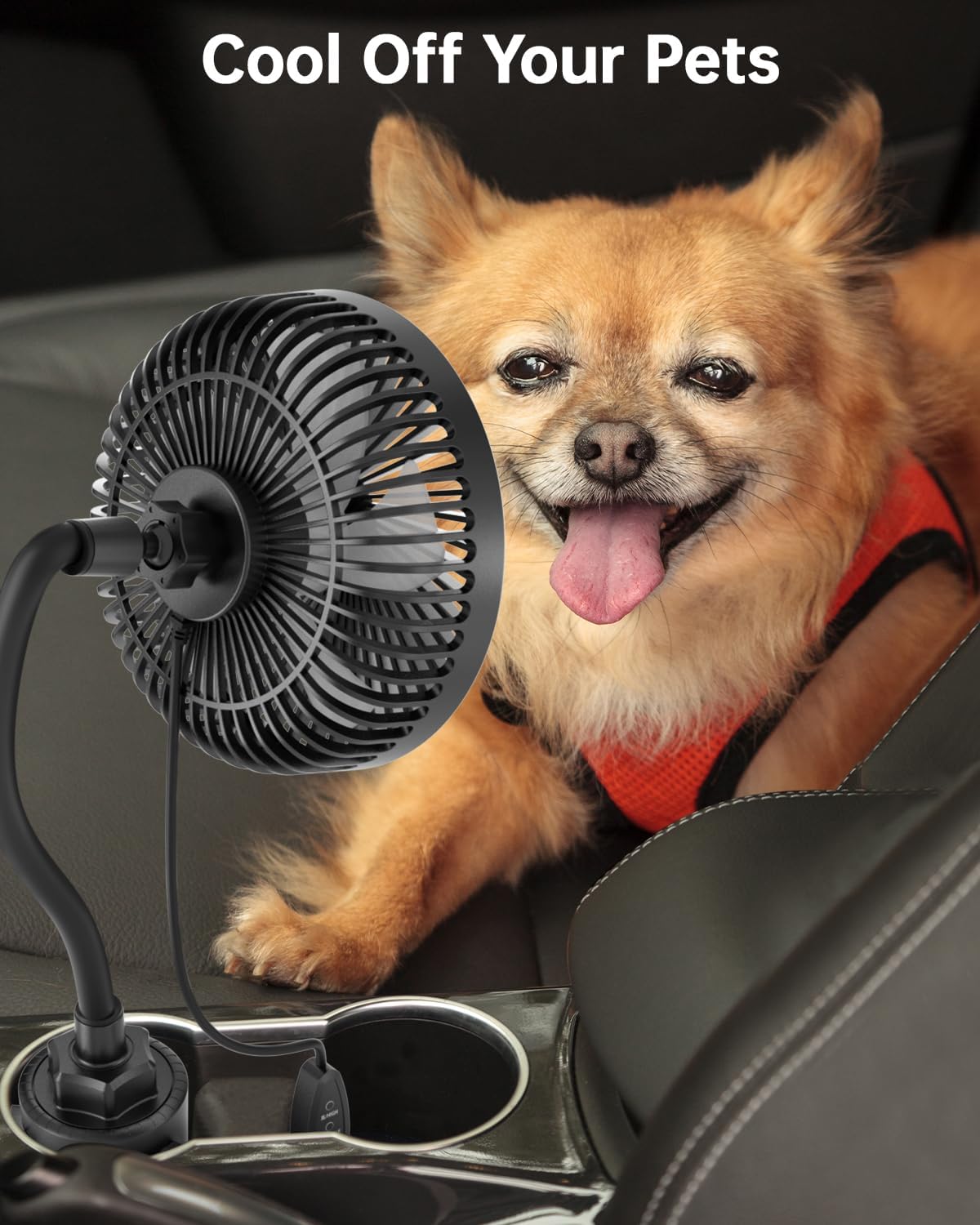 3-Speed 12V Portable Vehicle Cooling Fan for Front Seat for Dog/SUV/RV/Truck/Van