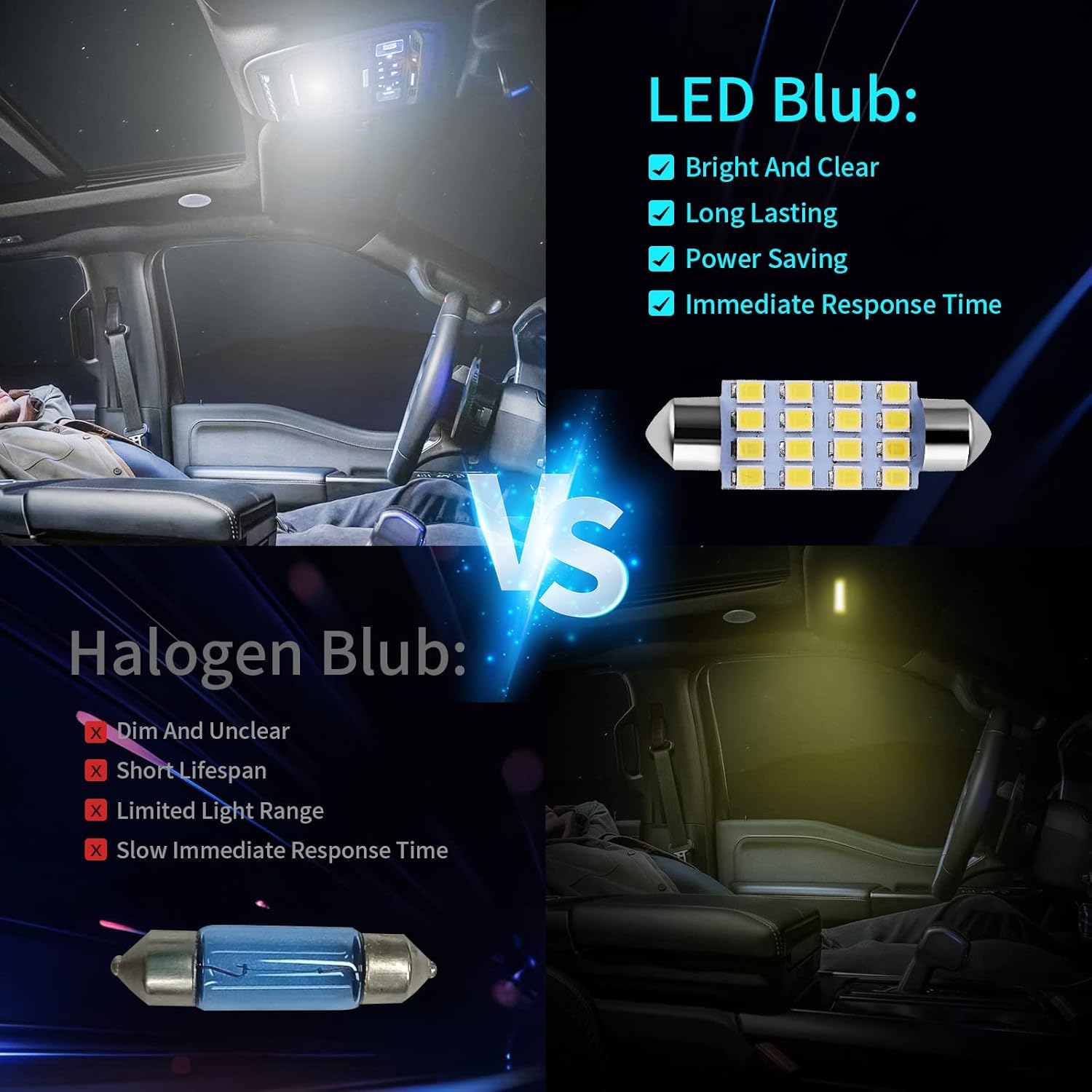 42 Pieces Universal Interior Car Lights, Super Bright White Dome Map Tail Cab Lights Bulb Kit Set