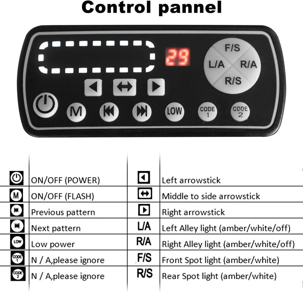 48" High-intensity LED Roof Mount Emergency Strobe Light Bar – 29 Flash Modes, Amber, for Tow Trucks & Construction Vehicles with Control Panel & Alley Lights