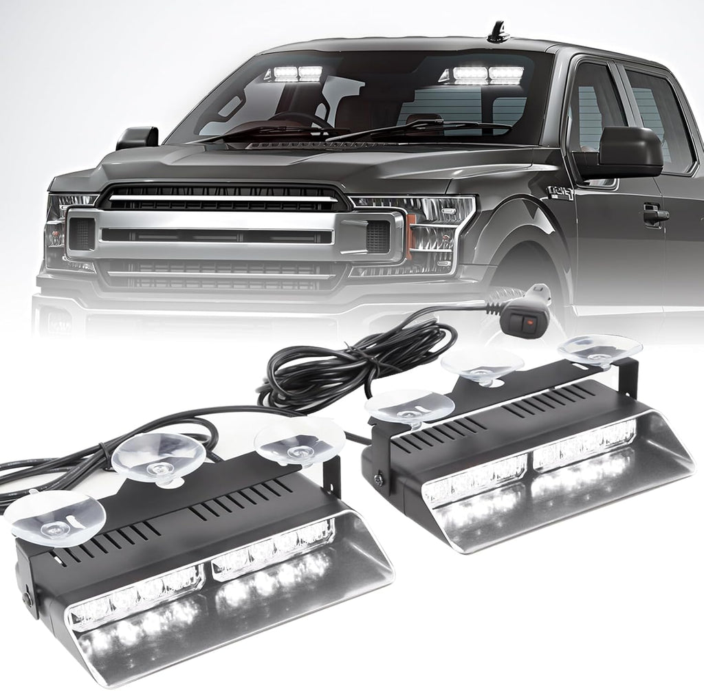 2x7.5" 16 LED Emergency Strobe Light Bar, 26 Flash Modes, Front/Rear Windshield Safety Warning Light for Police Firefighter Construction Vehicles Trucks