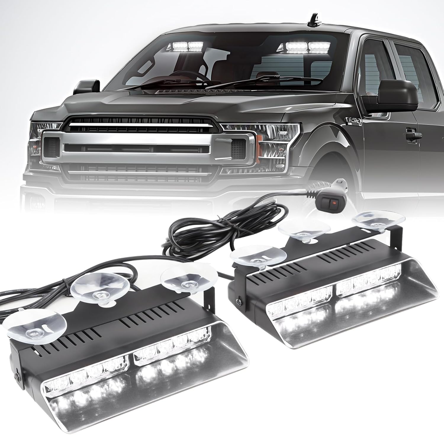 2x7.5" 16 LED Emergency Strobe Light Bar, 26 Flash Modes, Front/Rear Windshield Safety Warning Light for Police Firefighter Construction Vehicles Trucks