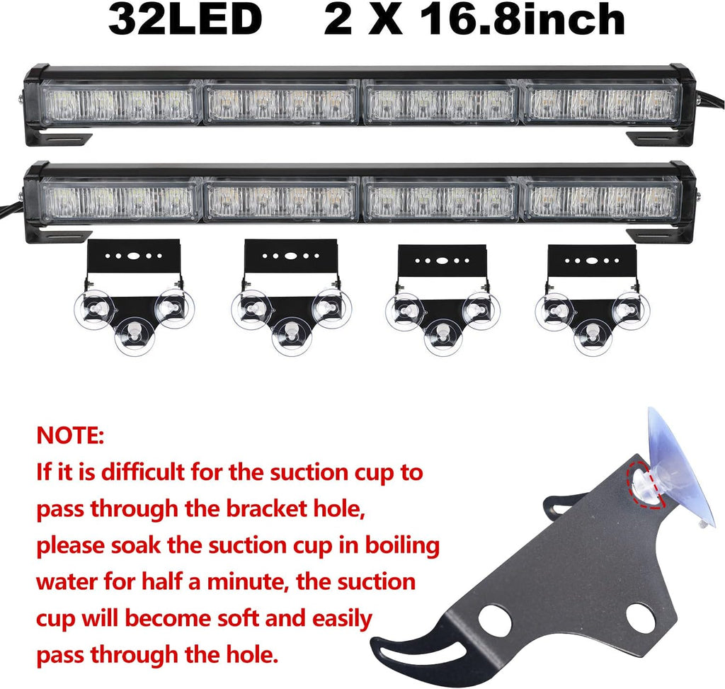 32 LED Emergency Flashing Traffic Advisor Light Bar – 26 Flash Patterns, 2x16.8" Interior Safety Strobe Warning Light