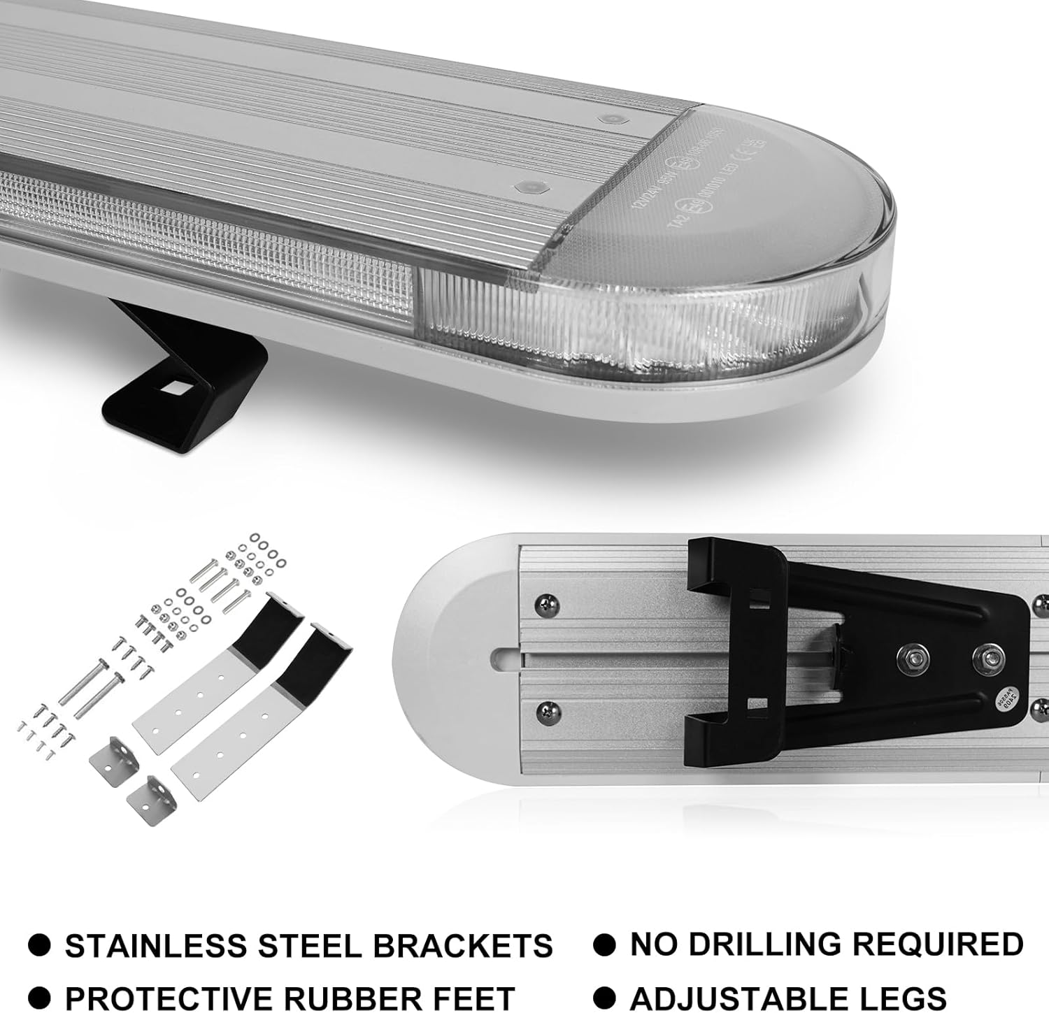 48" High-intensity LED Roof Mount Emergency Strobe Light Bar – 29 Flash Modes, Amber, for Tow Trucks & Construction Vehicles with Control Panel & Alley Lights