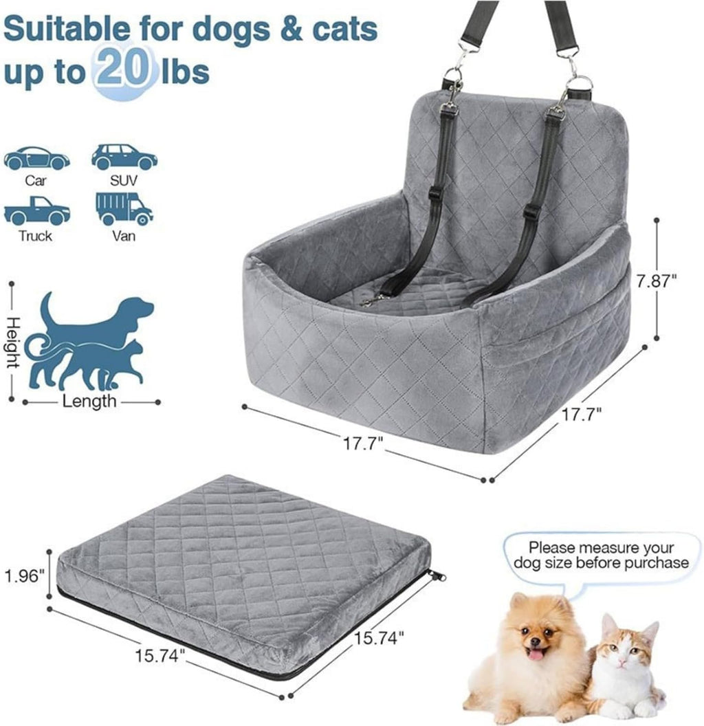 Dog Booster Seat with Safety Belt & Storage Pockets for Small & Medium Dogs Under 30lbs