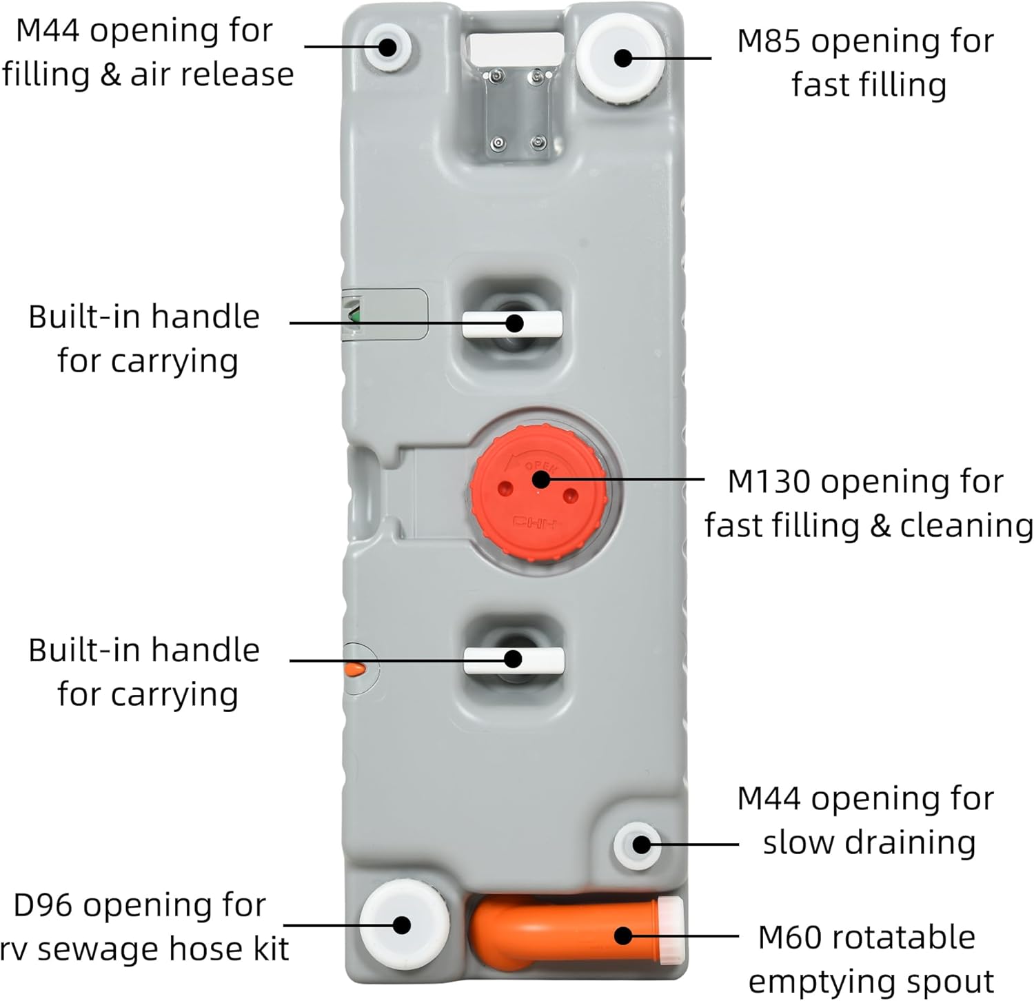 19.8 Gallon Large Capacity Portable Water Holding Tank with Built-in Handle Odorless Tote for Camper
