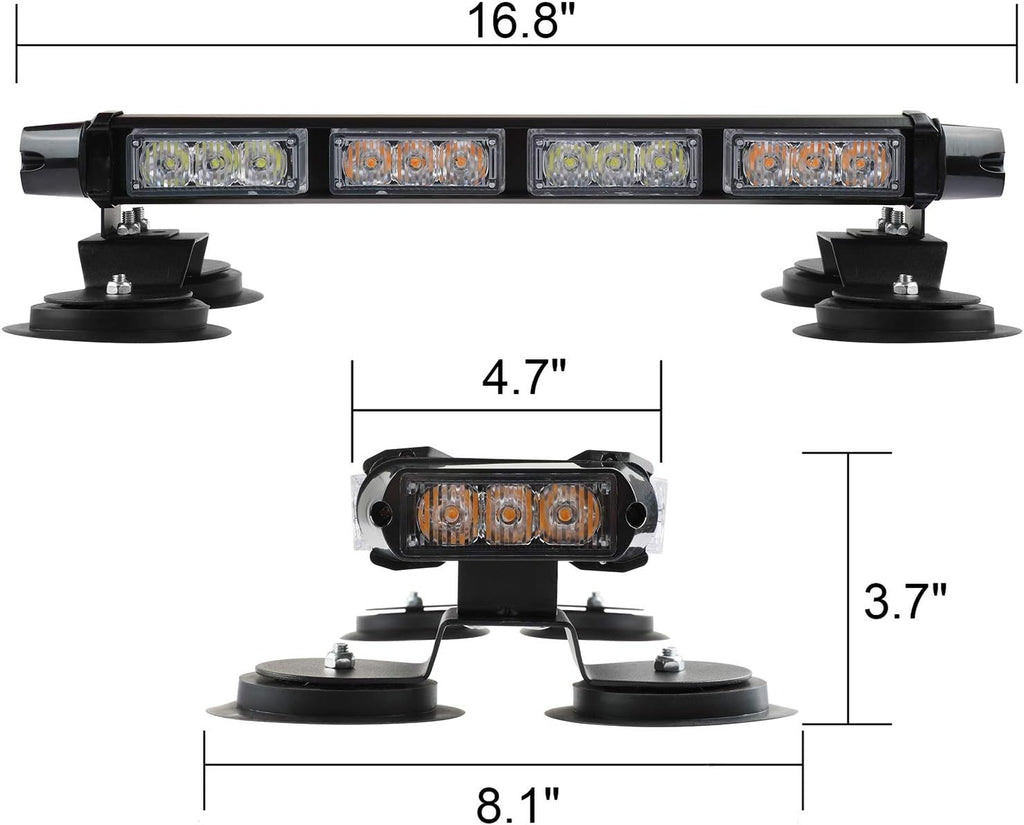 30 LED Strobe Flashing light Bar, High Intensity Emergency Hazard Warning Safety Beacon Light w/Magnetic Base 16ft Cord for Car Trucks Trailer Roof Safety(Amber White Amber White)