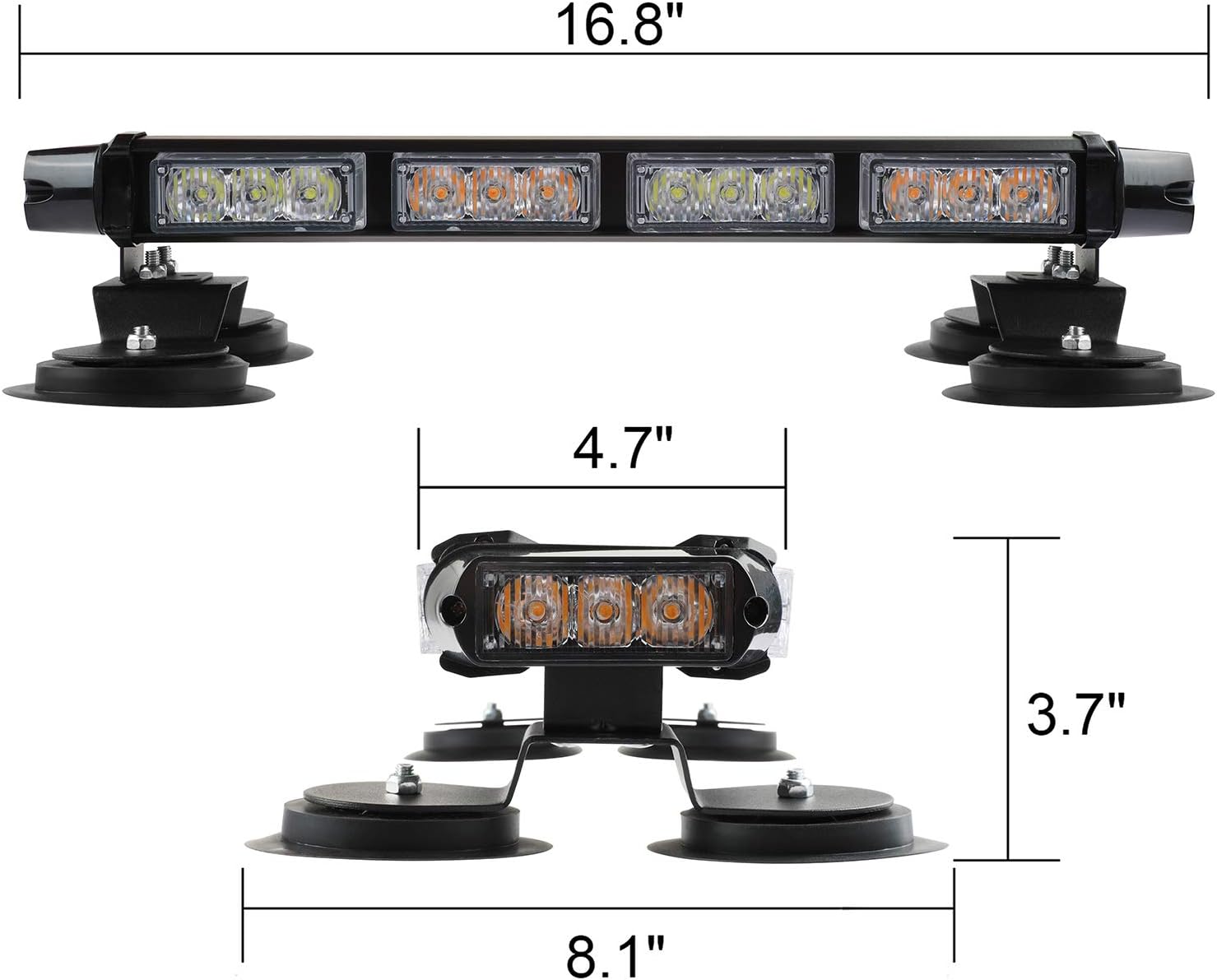30 LED Strobe Flashing light Bar, High Intensity Emergency Hazard Warning Safety Beacon Light w/Magnetic Base 16ft Cord for Car Trucks Trailer Roof Safety(Amber White Amber White)