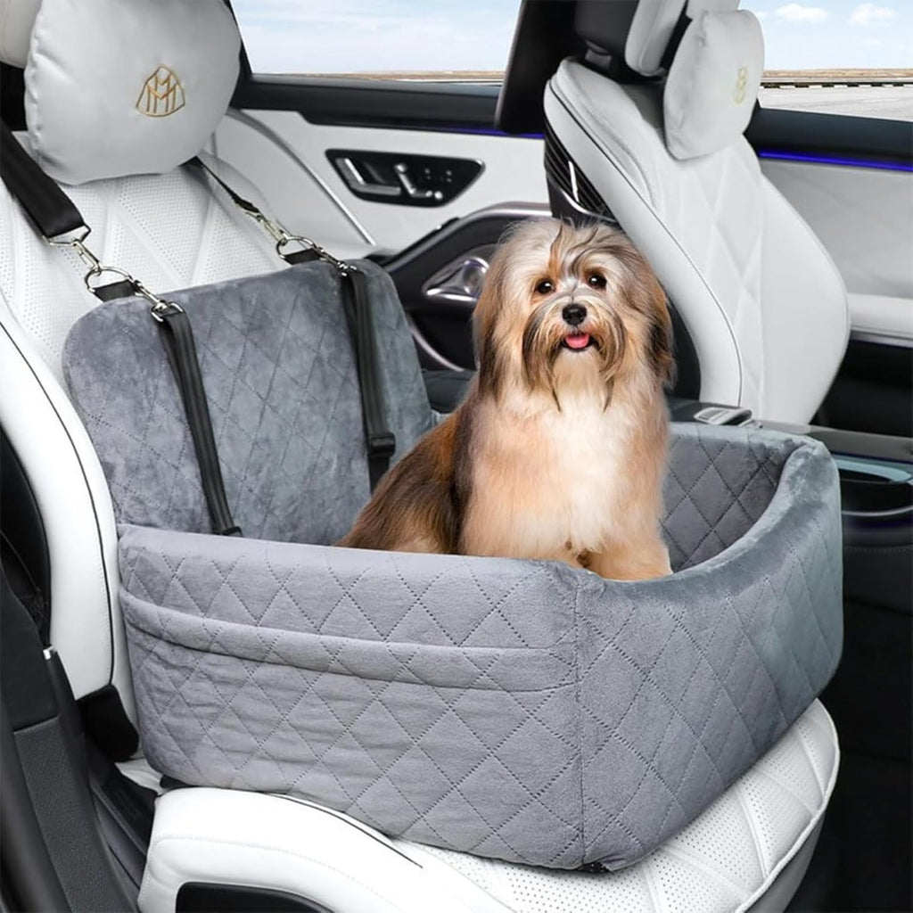 Dog Booster Seat with Safety Belt & Storage Pockets for Small & Medium Dogs Under 30lbs