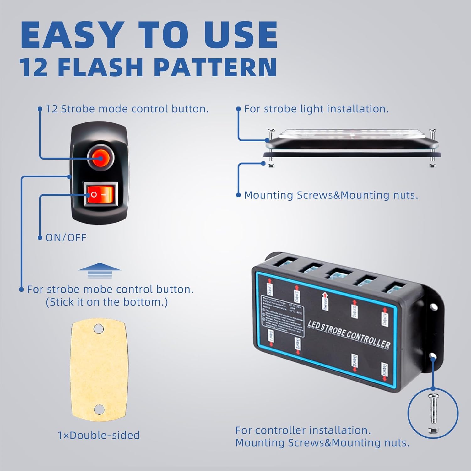 8pcs Sync Feature Emergency Strobe Grille Lights LED Ultra Slim Surface Mount Flashing Hazard Warning Light Bar with Controller for Firefighter/Construction/Trucks/Vehicles/Car